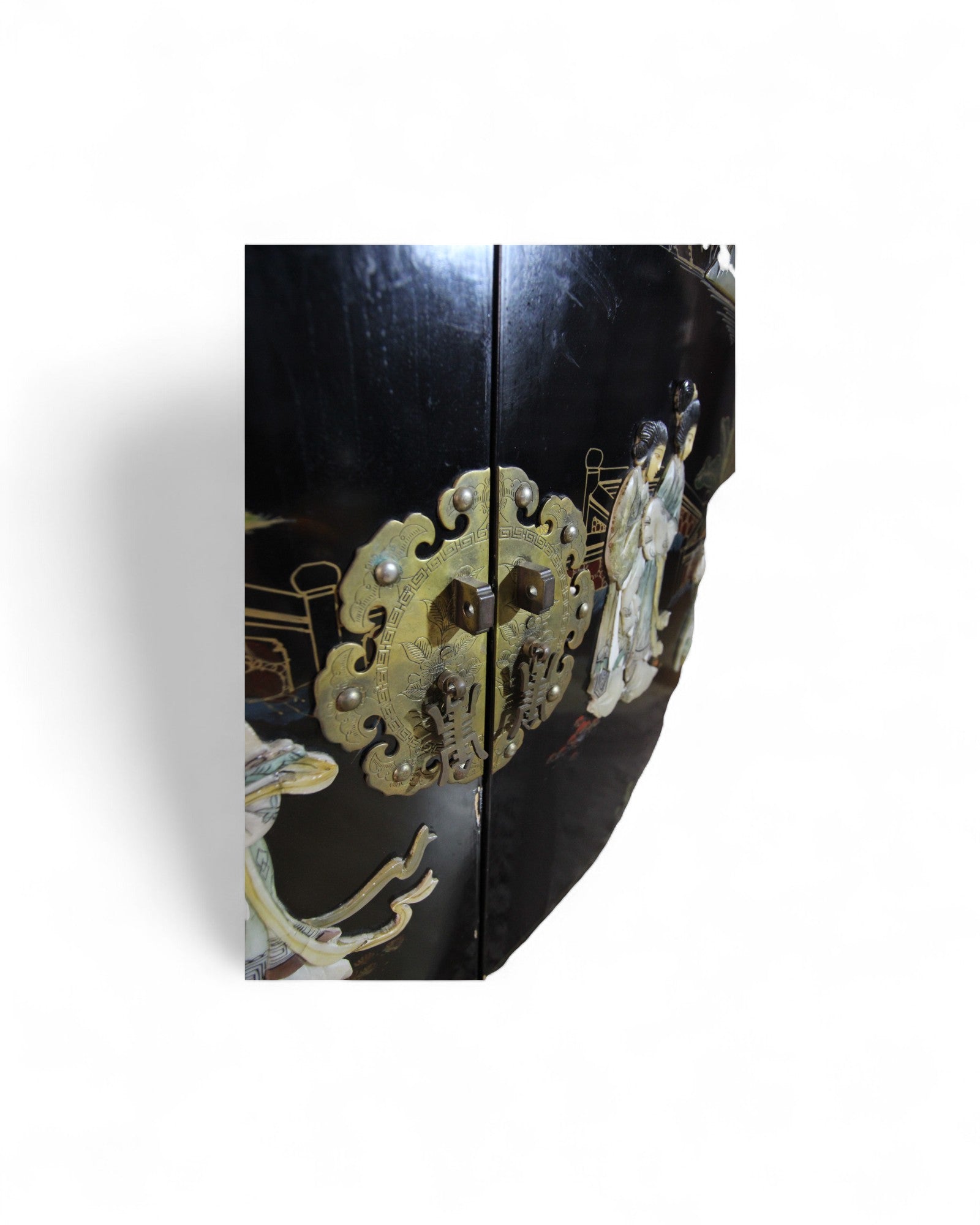 Chinese Lacquered Mother of Pearl Chinoiserie Display Cabinet