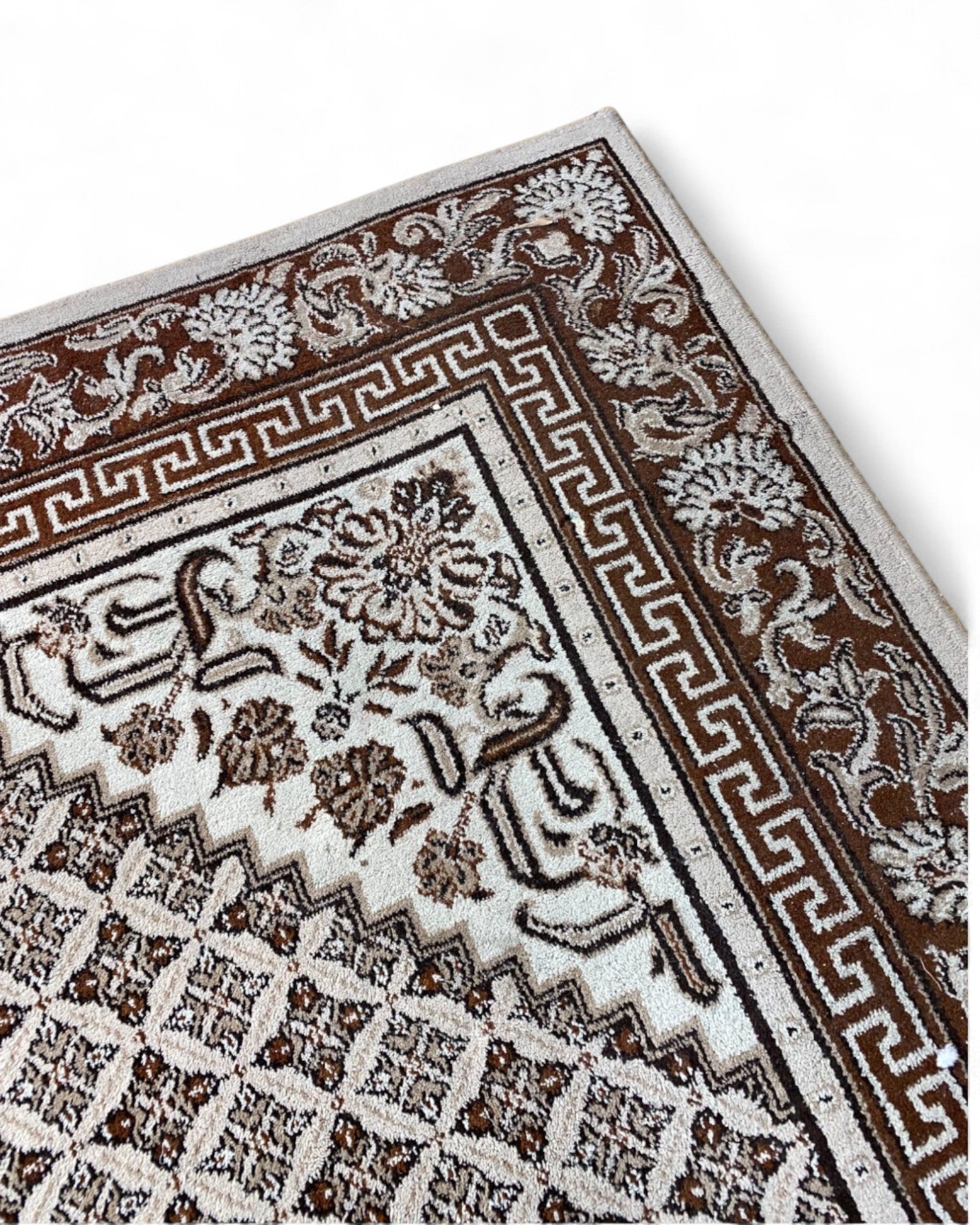 Vintage Persian-Style Machine-Woven Rug in Chocolate and Ivory | 295 x 200cm