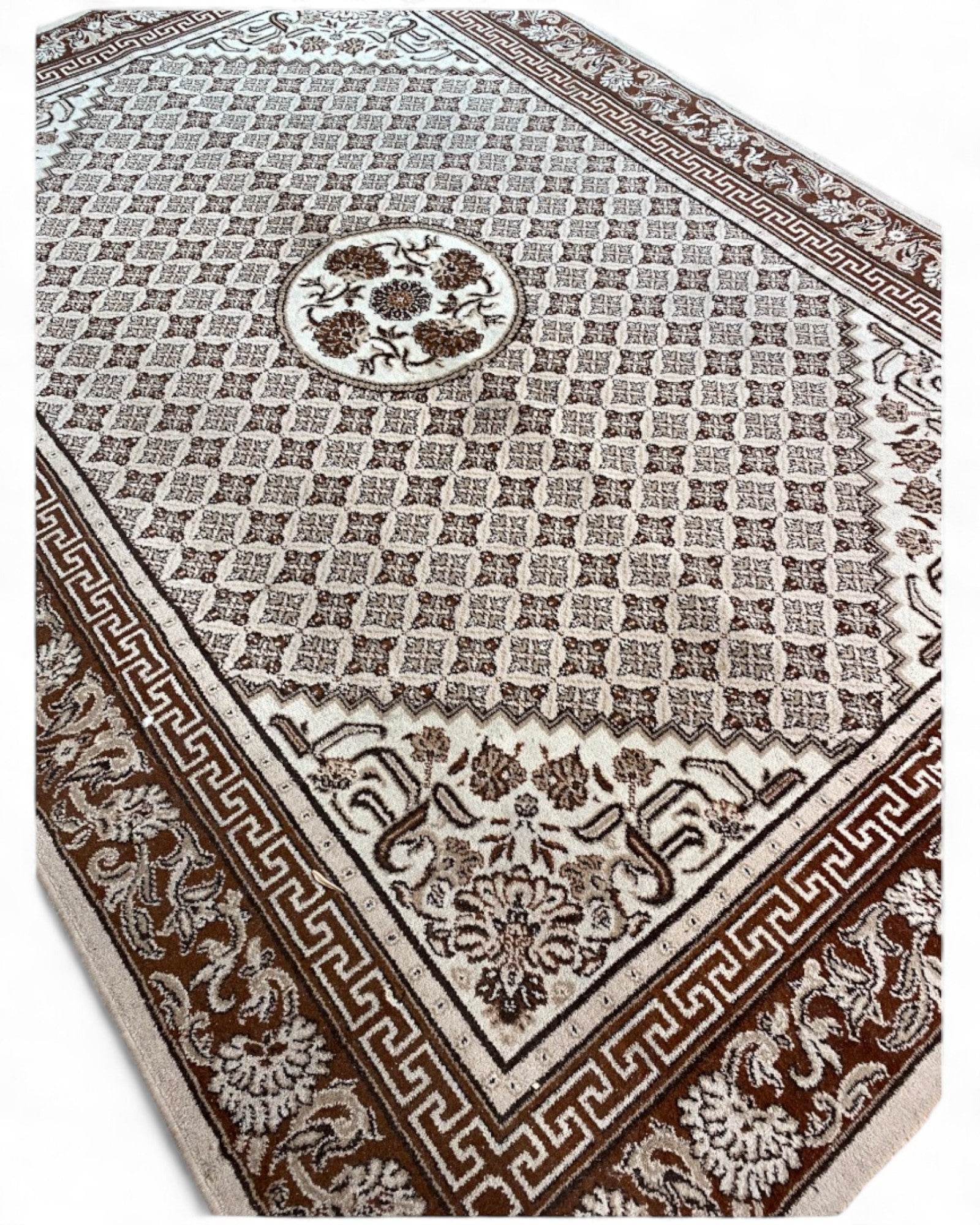 Vintage Persian-Style Machine-Woven Rug in Chocolate and Ivory | 295 x 200cm