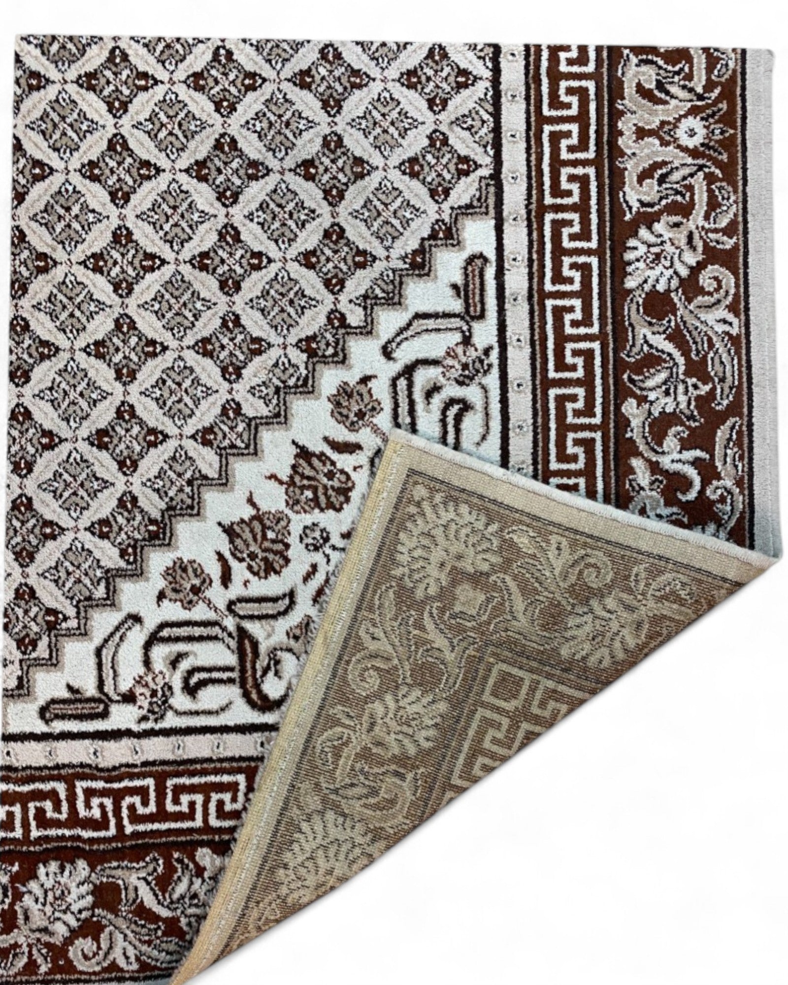 Vintage Persian-Style Machine-Woven Rug in Chocolate and Ivory | 295 x 200cm