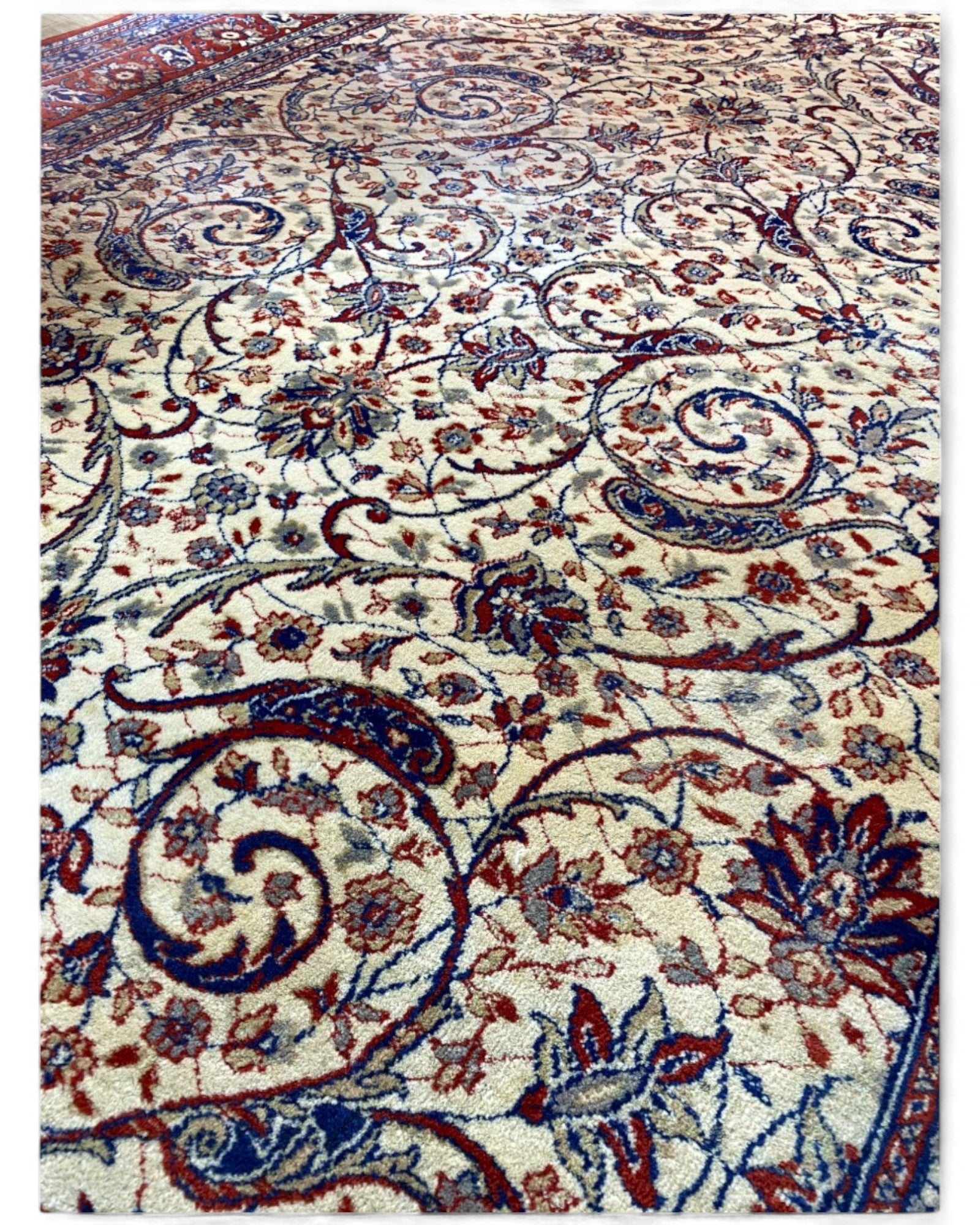 Classic Persian-Style Machine-Woven Rug in Ivory, Red, and Blue | 295 x 200cm