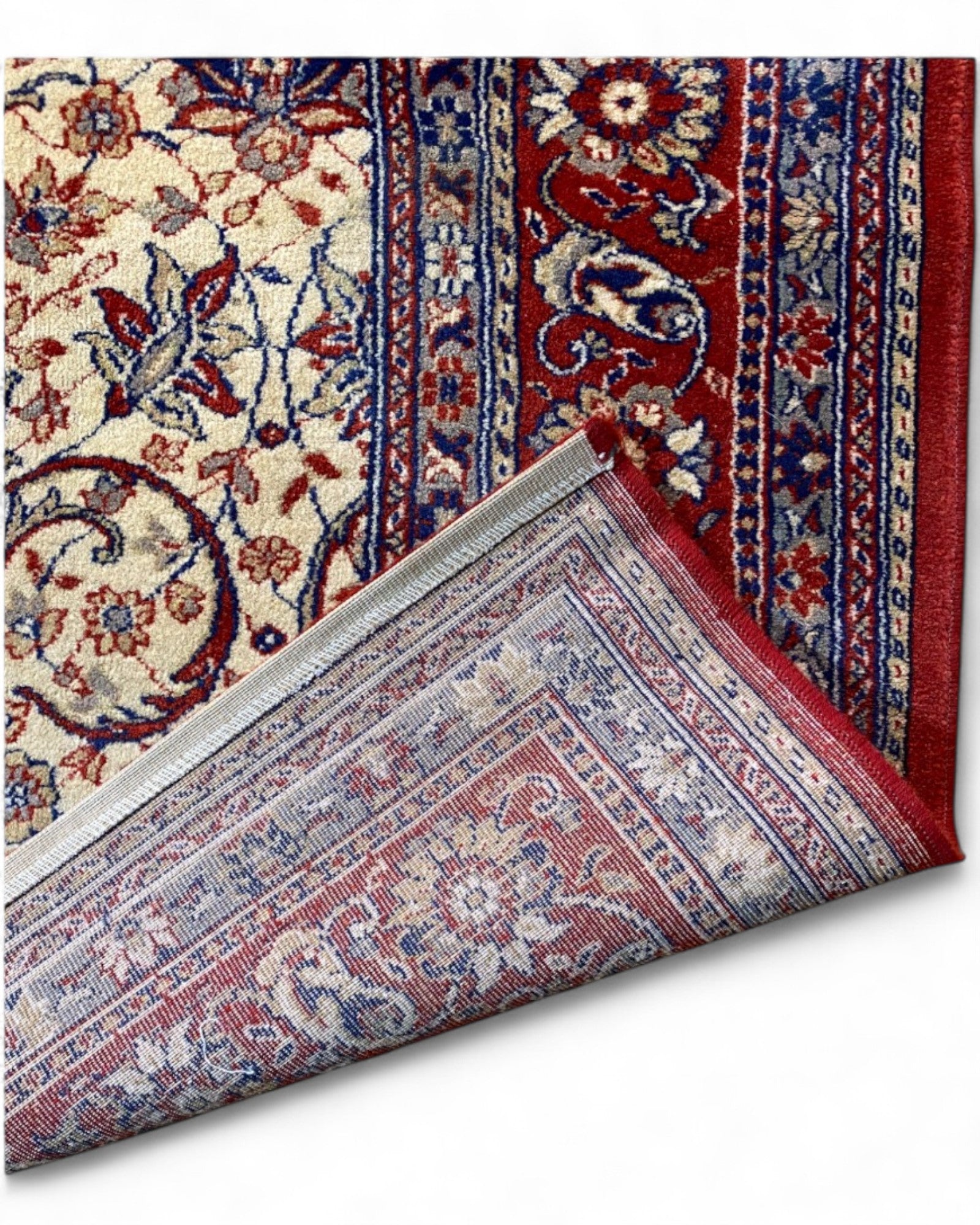 Classic Persian-Style Machine-Woven Rug in Ivory, Red, and Blue | 295 x 200cm
