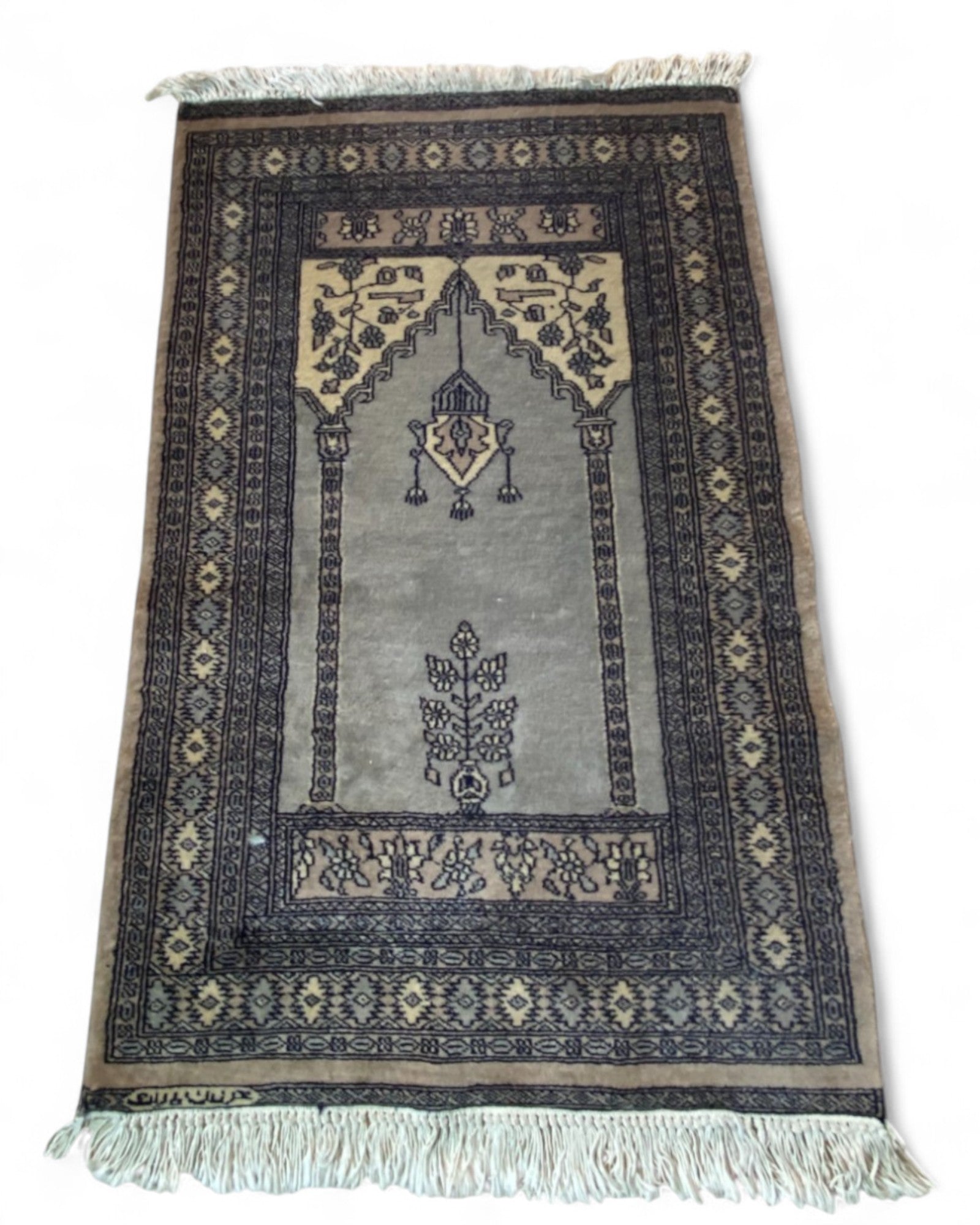 Vintage Turkish Prayer Rug in Grey and Indigo | 128 x 80cm