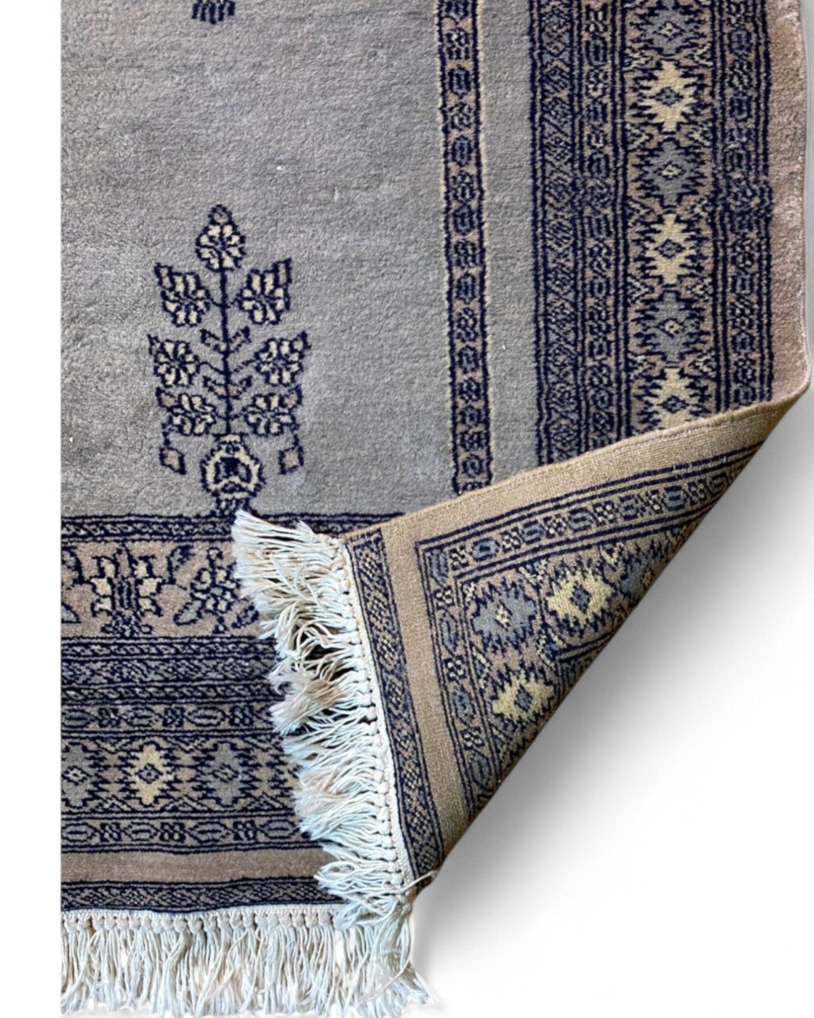 Vintage Turkish Prayer Rug in Grey and Indigo | 128 x 80cm
