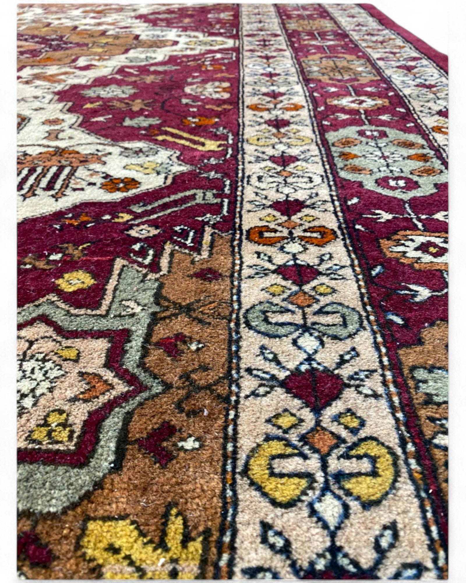 Hand-Knotted Persian-Style Rug in Burgundy, Ivory, and Gold | 230 x 152cm