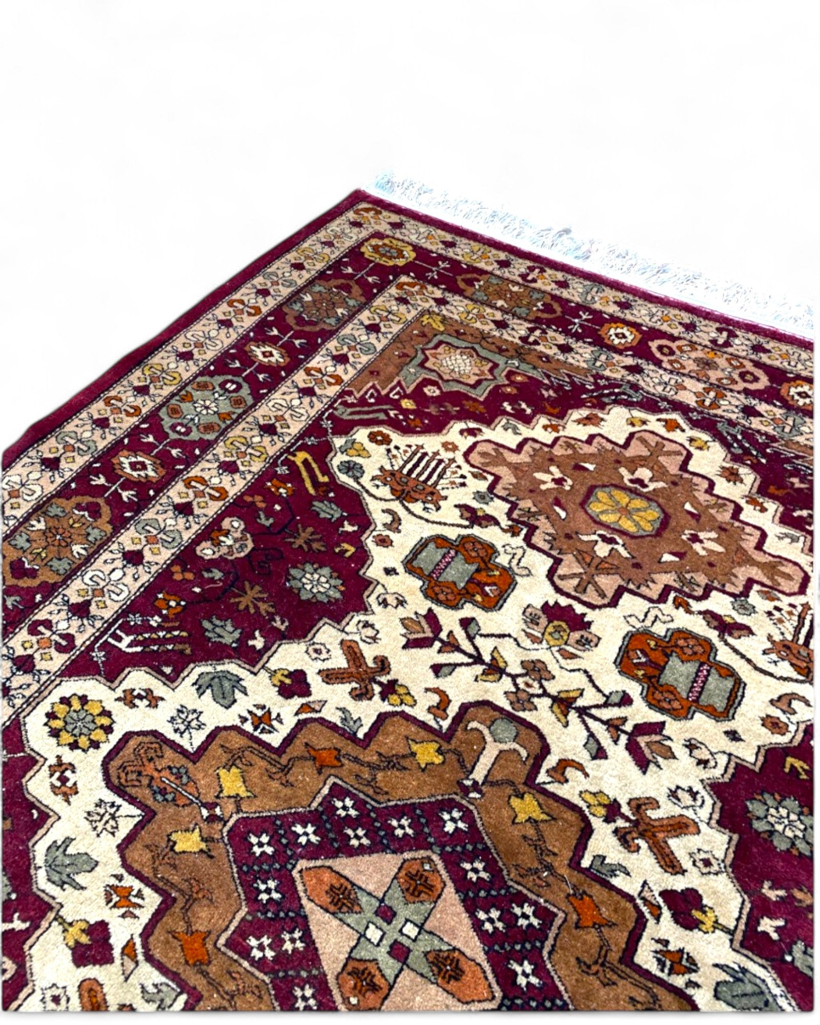 Hand-Knotted Persian-Style Rug in Burgundy, Ivory, and Gold | 230 x 152cm