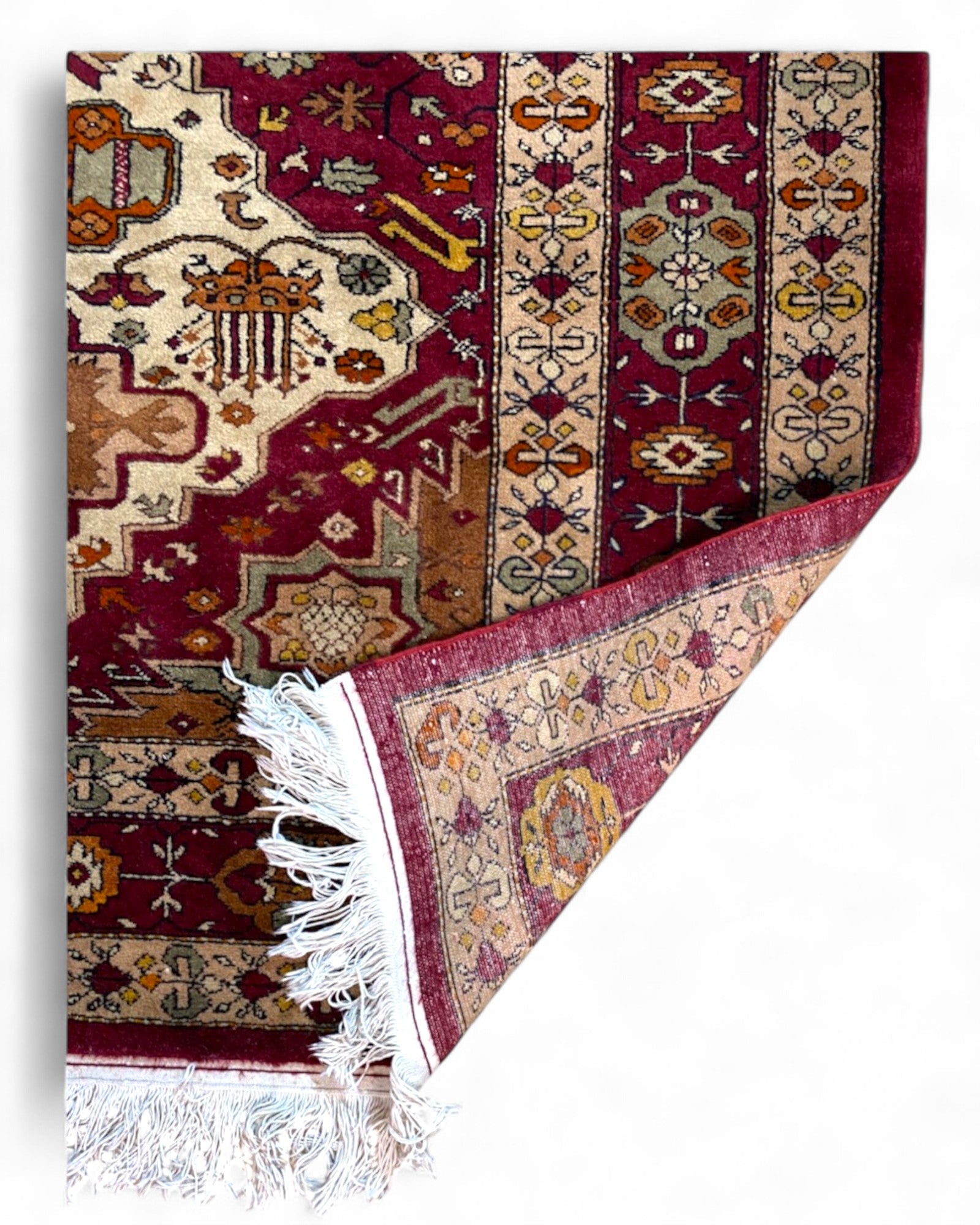 Hand-Knotted Persian-Style Rug in Burgundy, Ivory, and Gold | 230 x 152cm