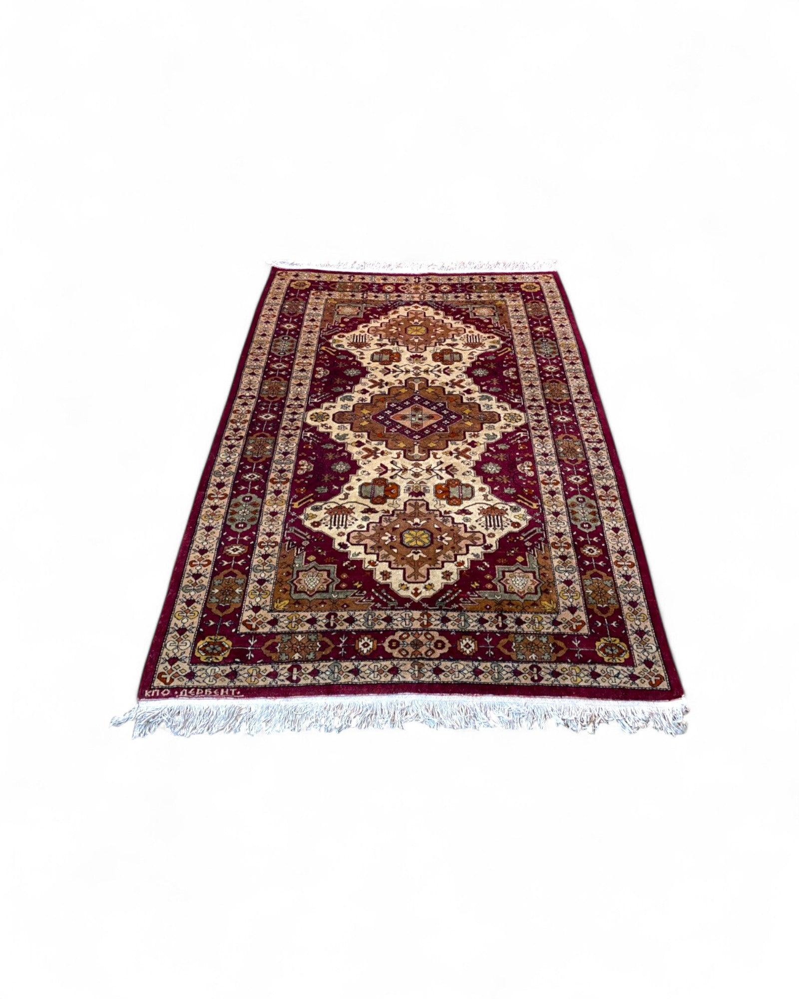 Hand-Knotted Persian-Style Rug in Burgundy, Ivory, and Gold | 230 x 152cm