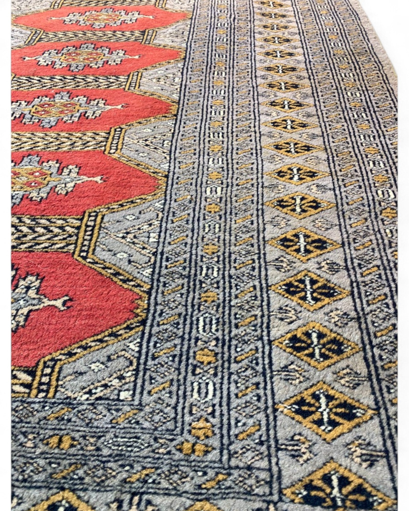 Vintage Bokhara-Style Rug in Red and Steel Blue | 180 x 132cm