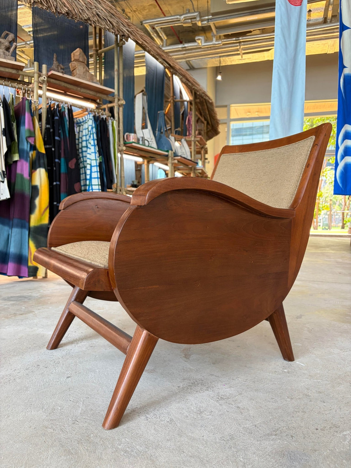 Art Deco Style Golden Teak Armchair - Surround Living - 11