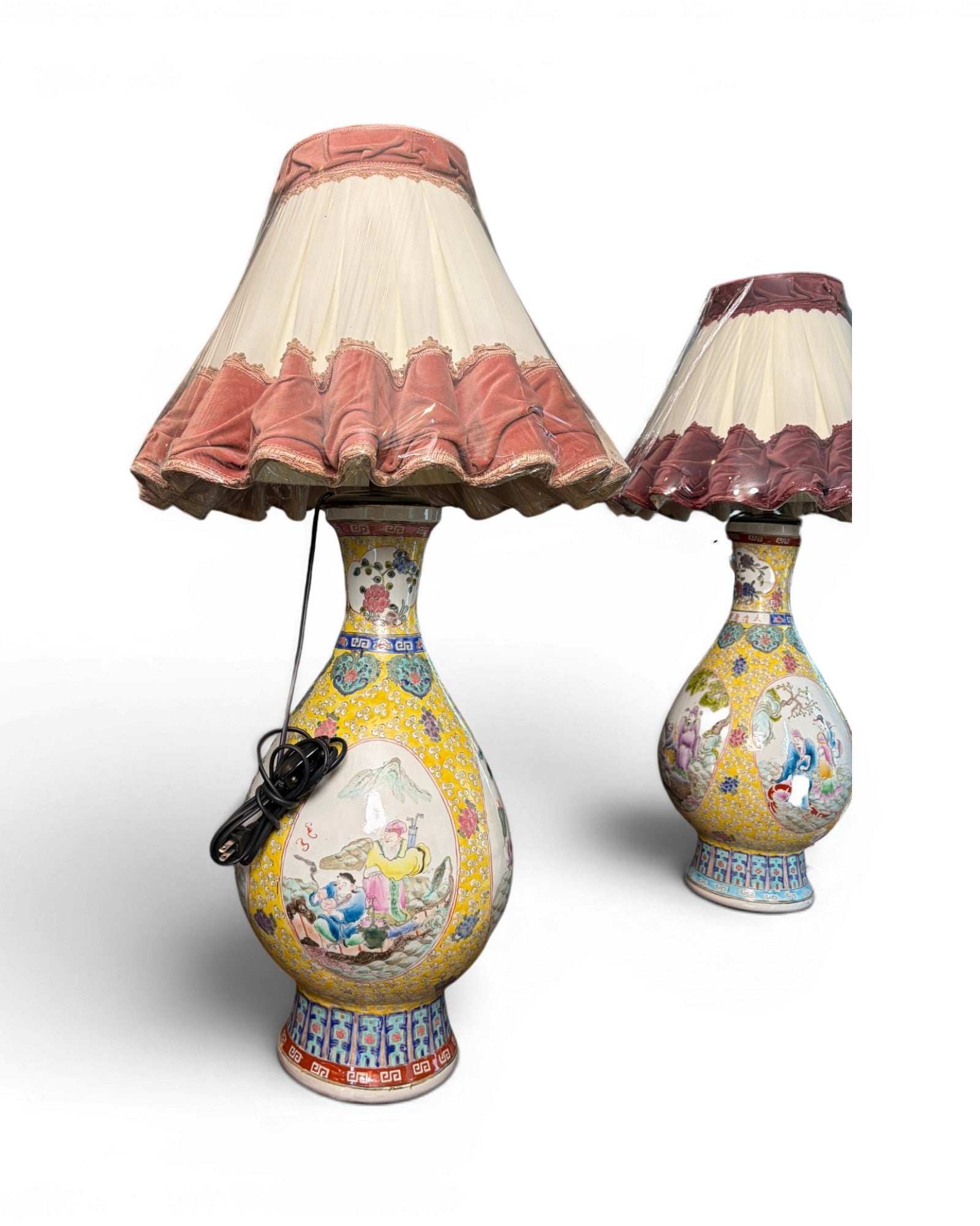 Porcelain Vase Table Lamp with Velvet Shades (Sold in Pairs) - Surround Living - 7
