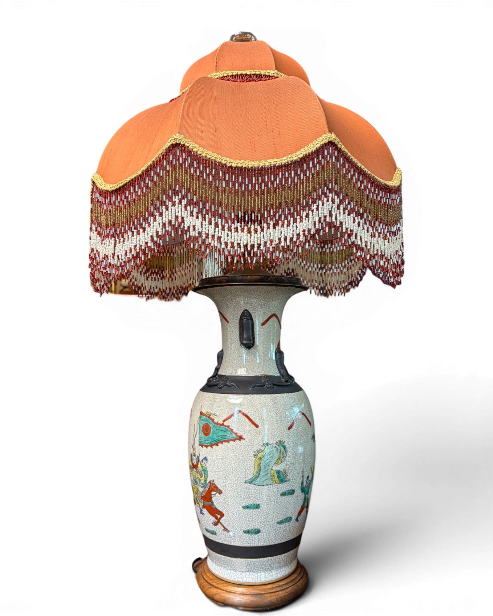 Porcelain Vase Table Lamp with Orange Embroidery Shades - Surround Living - 12