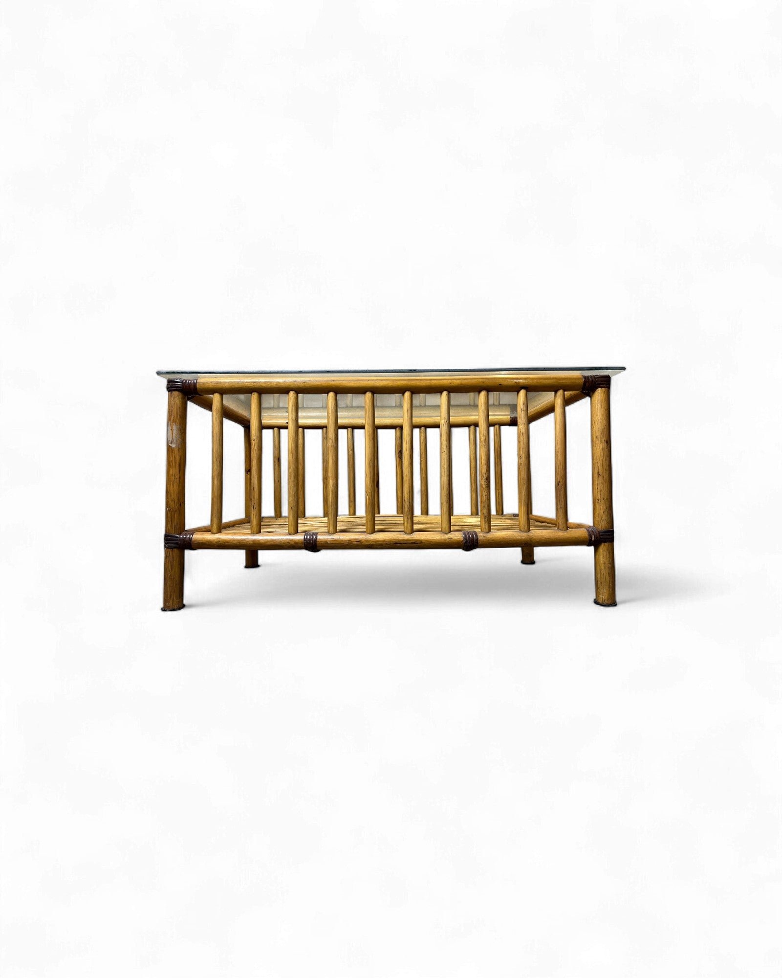 Cane Beach House Rectangular Rattan Dining Table with Glass Top Surround Living