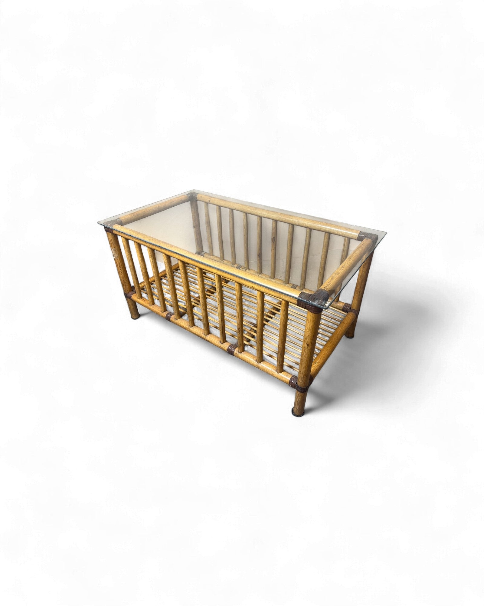 Cane Beach House Rectangular Rattan Dining Table with Glass Top Surround Living