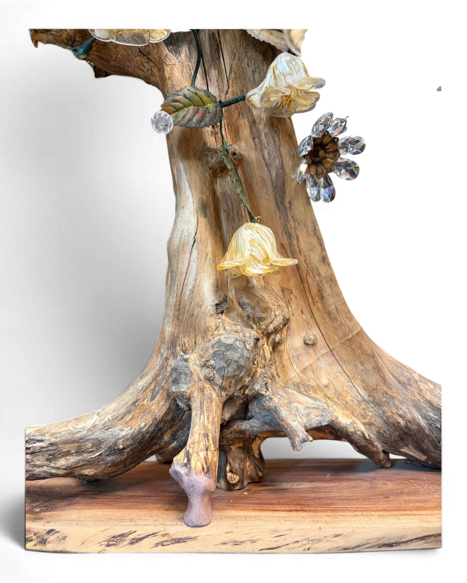 Organic Wood Table Lamp with Bell-Flower Glass Shades - Surround Living - 9