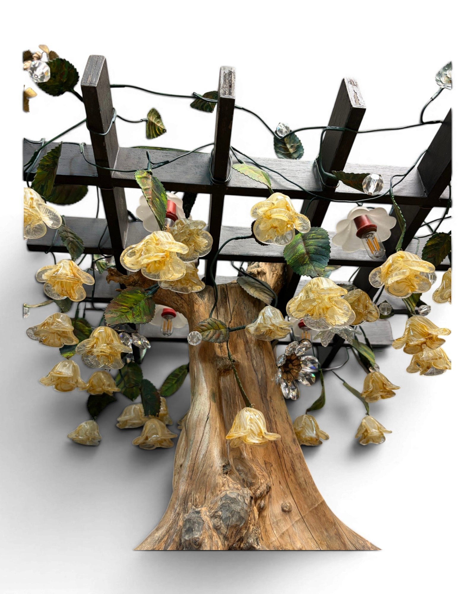 Organic Wood Table Lamp with Bell-Flower Glass Shades - Surround Living - 11