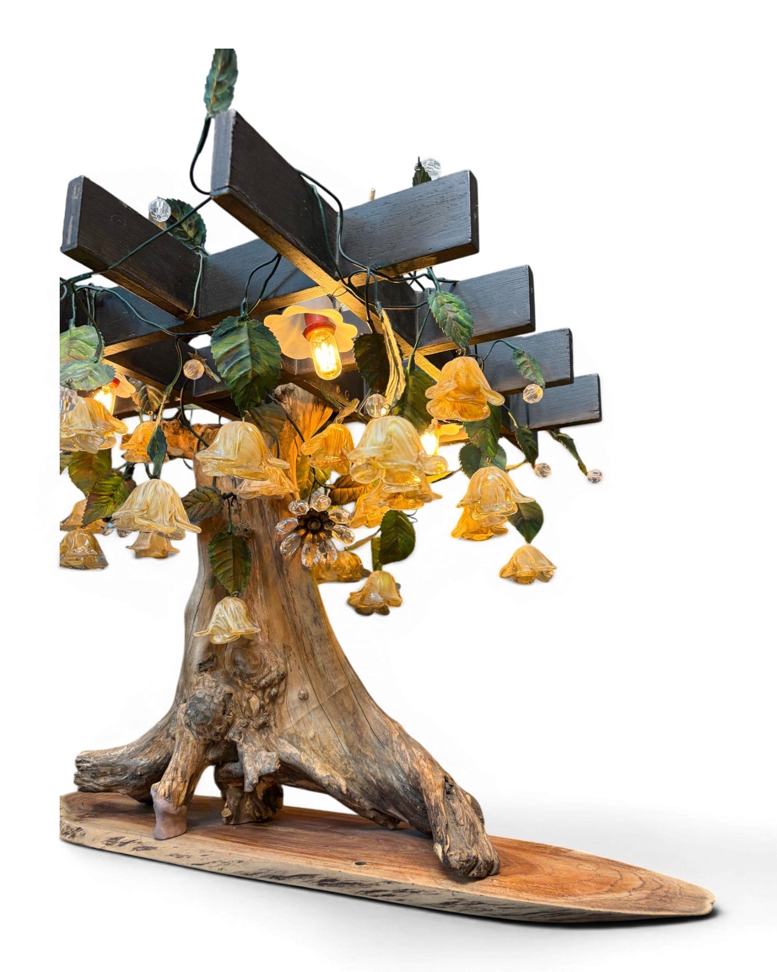 Organic Wood Table Lamp with Bell-Flower Glass Shades - Surround Living - 18