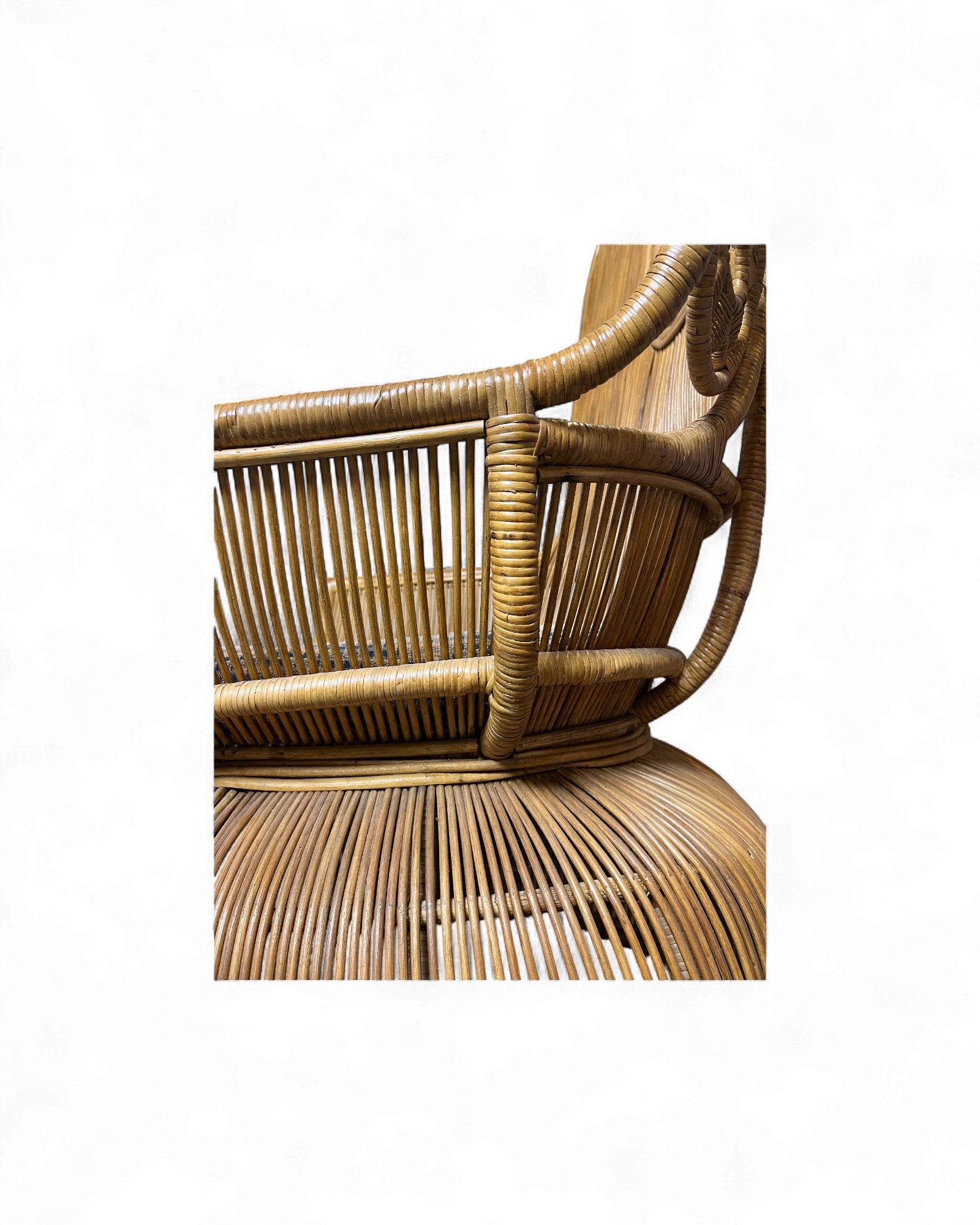 Rattan Vintage High Back Floral Weaved Lounge Chair with Check Weave Cushion Surround Living