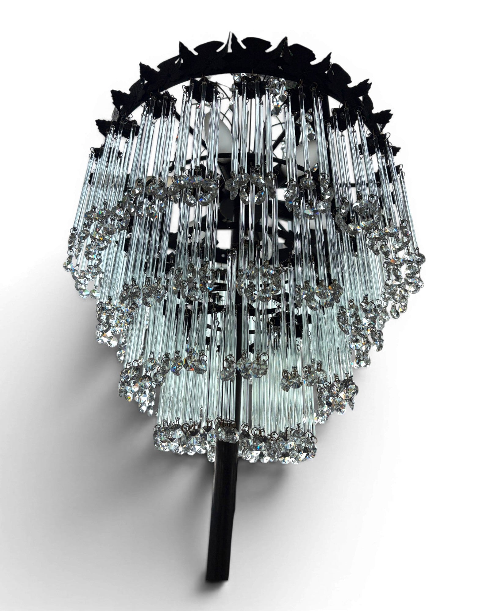 Multi-Tiered Crystal Waterfall Floor Lamp with Decorative Faux Foliage Base - Surround Living - 7
