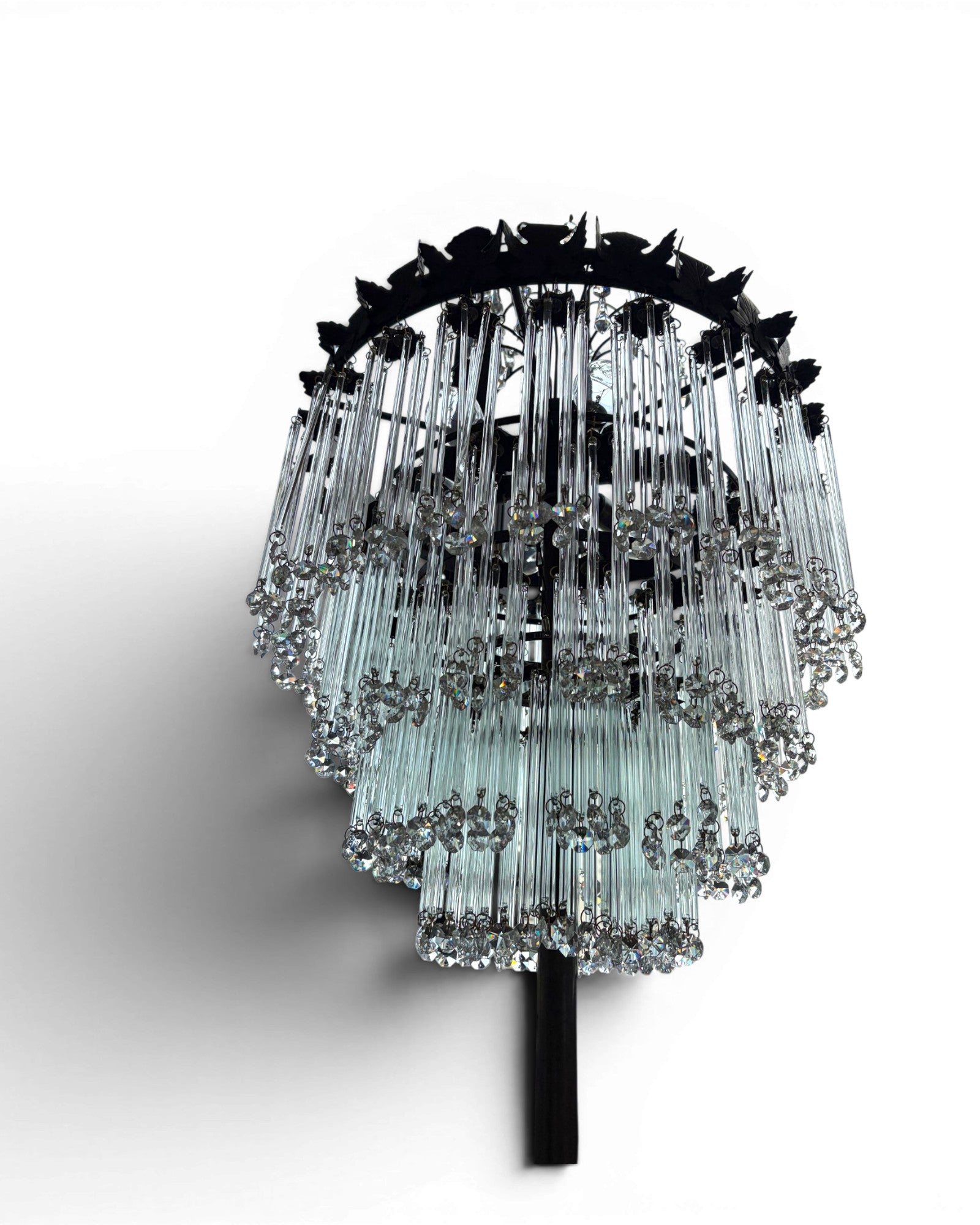 Multi-Tiered Crystal Waterfall Floor Lamp with Decorative Faux Foliage Base - Surround Living - 8