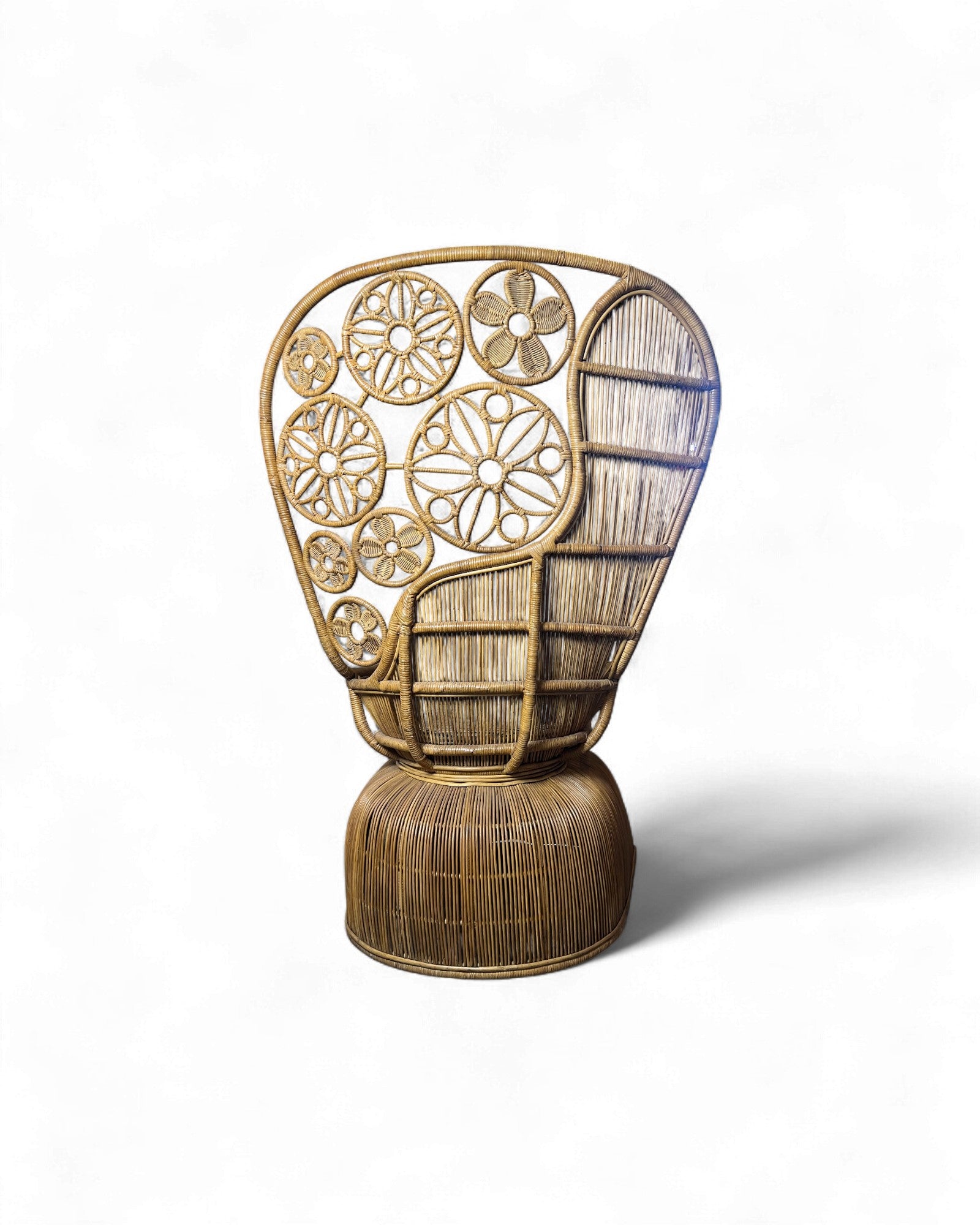 Rattan Vintage High Back Floral Weaved Lounge Chair with Check Weave Cushion Surround Living