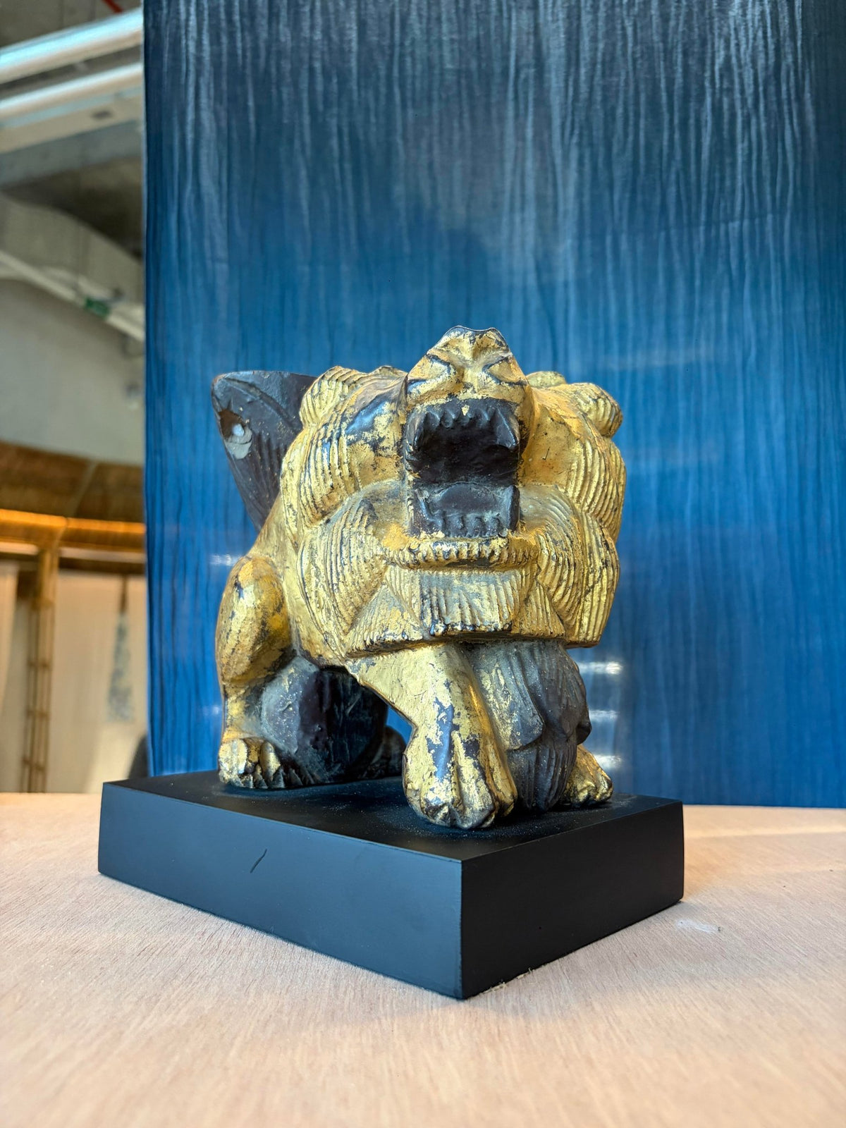 Carved Wooden Lion embellished with Gold Leaf (สิงโตไม้ติดทอง) - Surround Living - 7