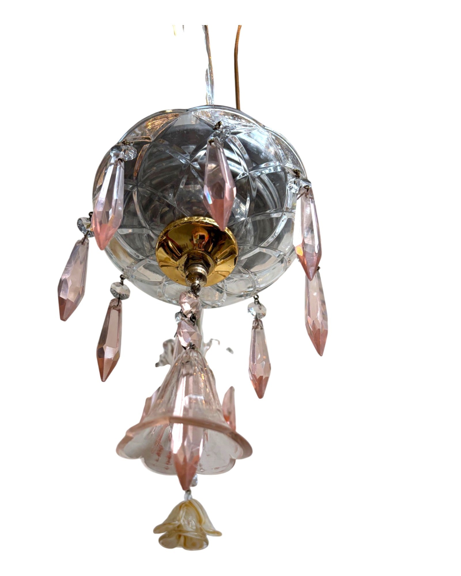 Vintage 6-Light-Arm Floral Glass Crystal Chandelier in Pale Pink and Yellow Hue - Surround Living - 22