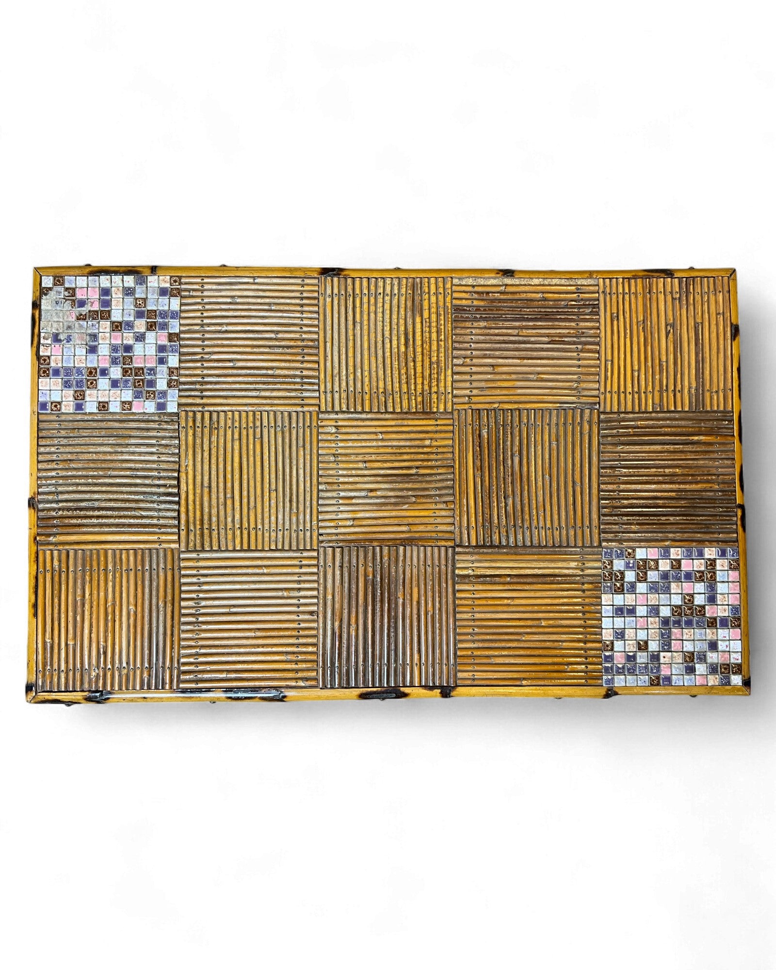 Bamboo & Rattan Mosaic Low Table with Ceramic Tiling Accent Surround Living