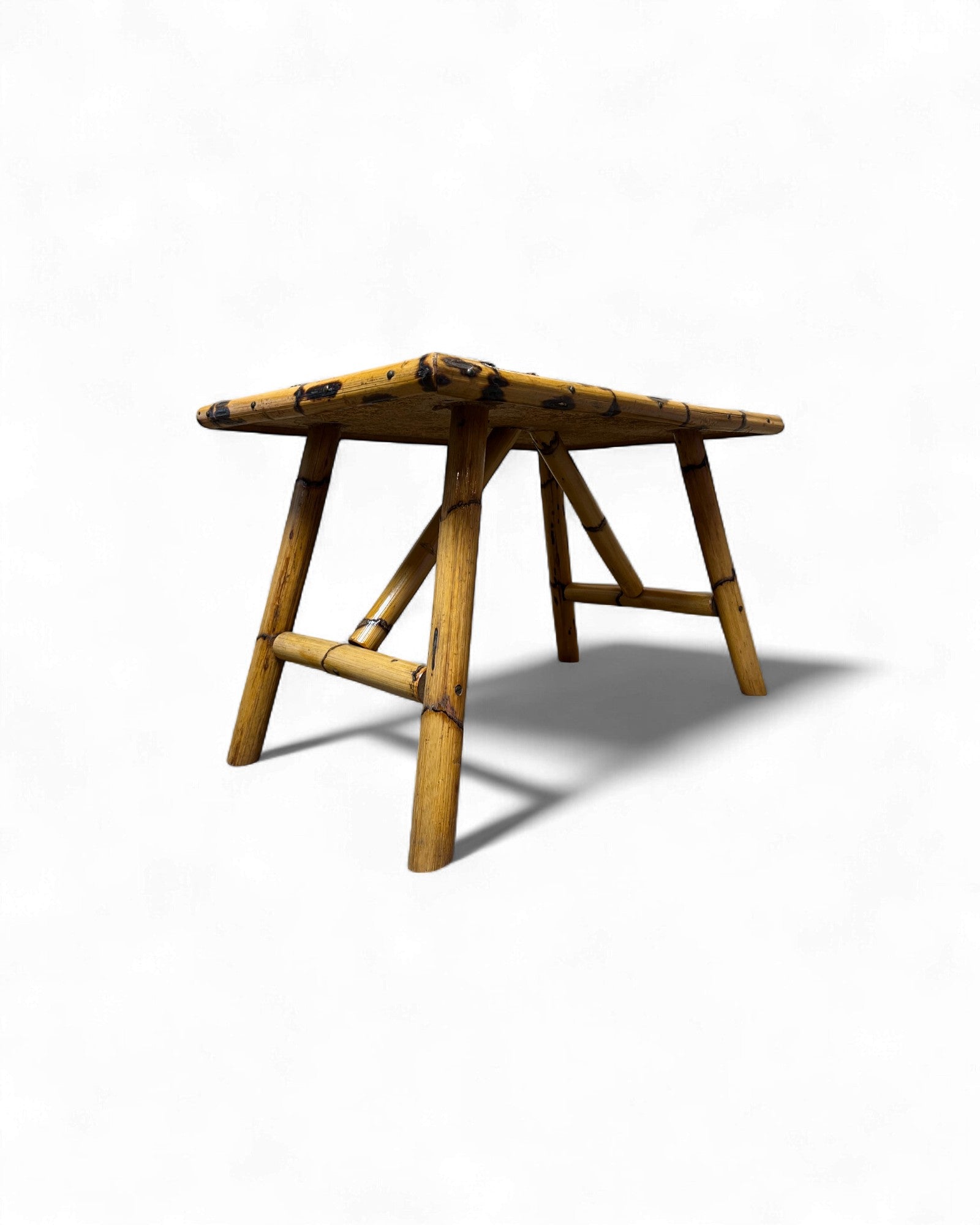 Bamboo & Rattan Mosaic Low Table with Ceramic Tiling Accent Surround Living