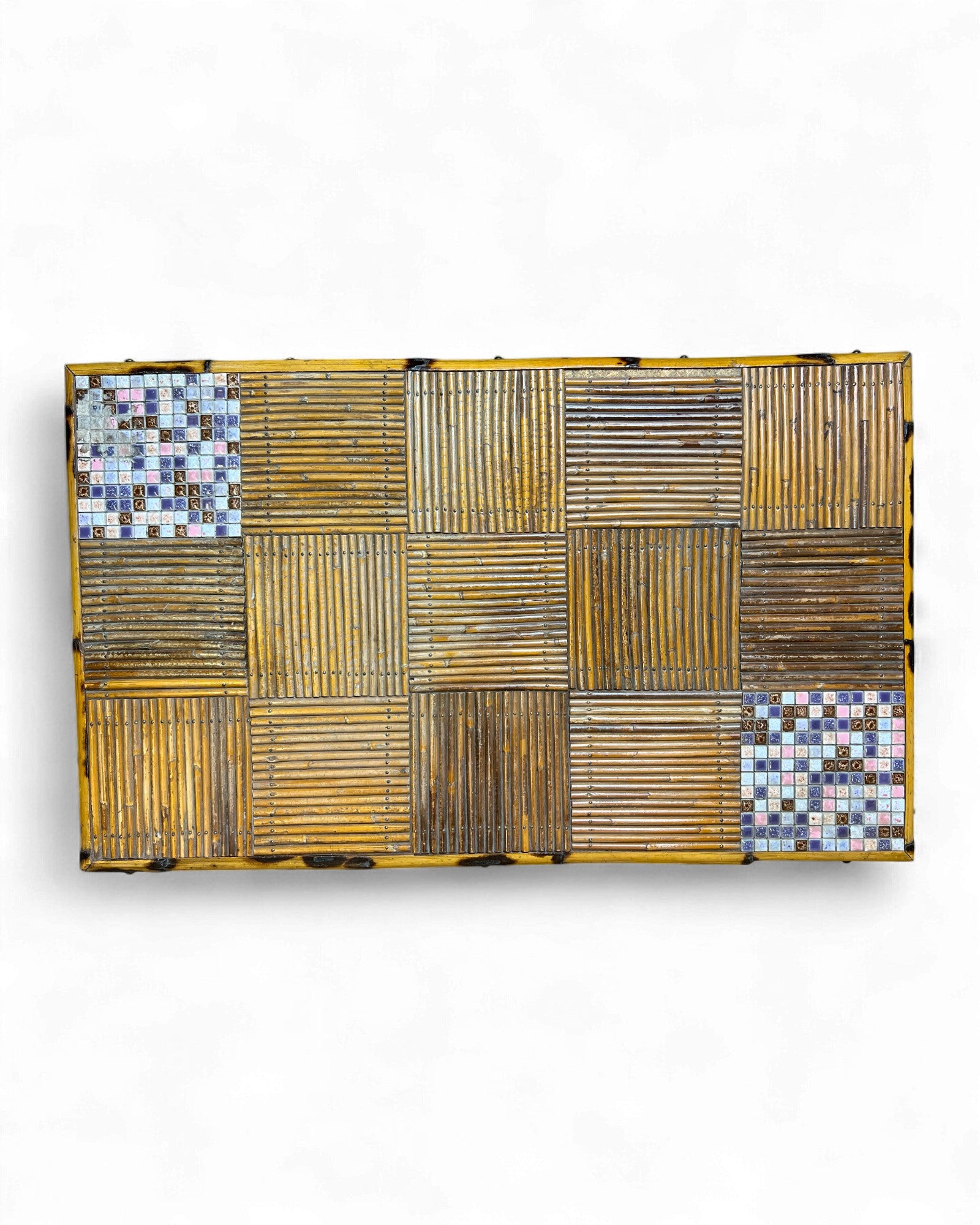 Bamboo & Rattan Mosaic Low Table with Ceramic Tiling Accent Surround Living