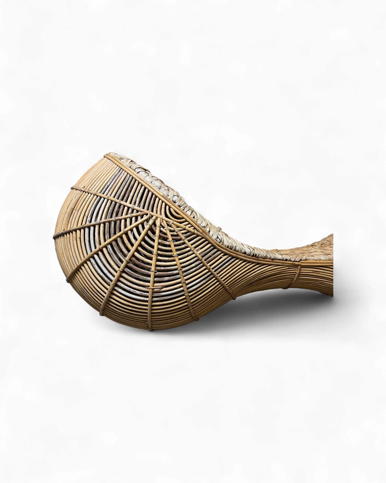 Sculptural Rattan Chaise Lounge with Woven Organic Seating Surround Living