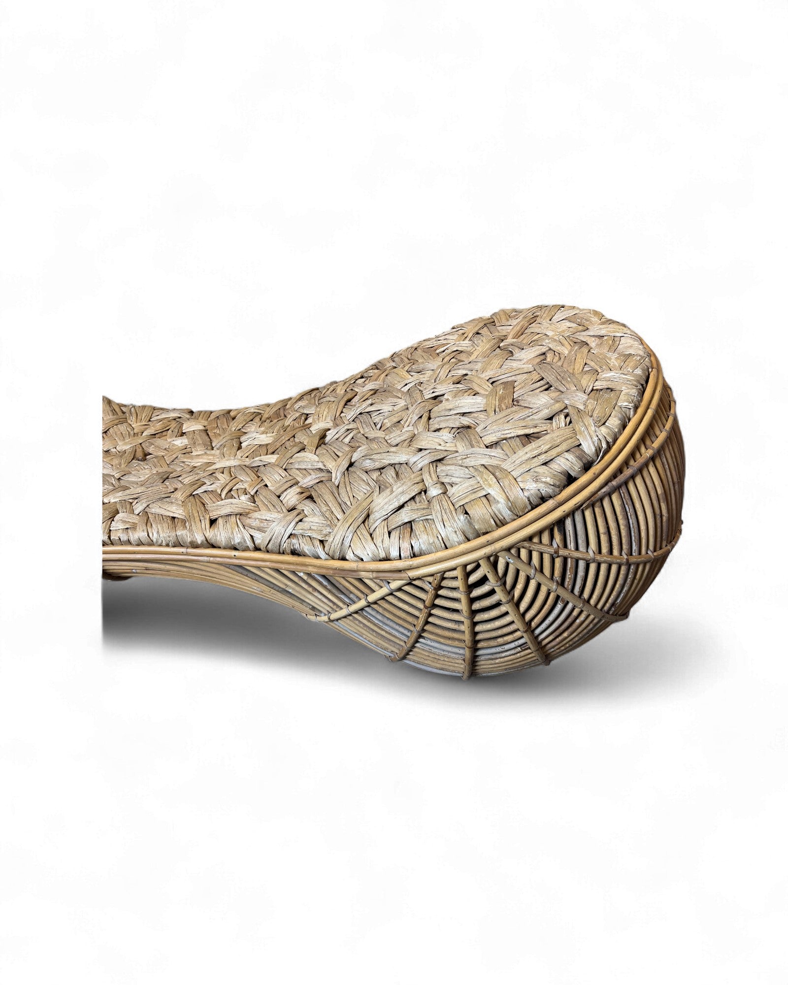 Sculptural Rattan Chaise Lounge with Woven Organic Seating Surround Living