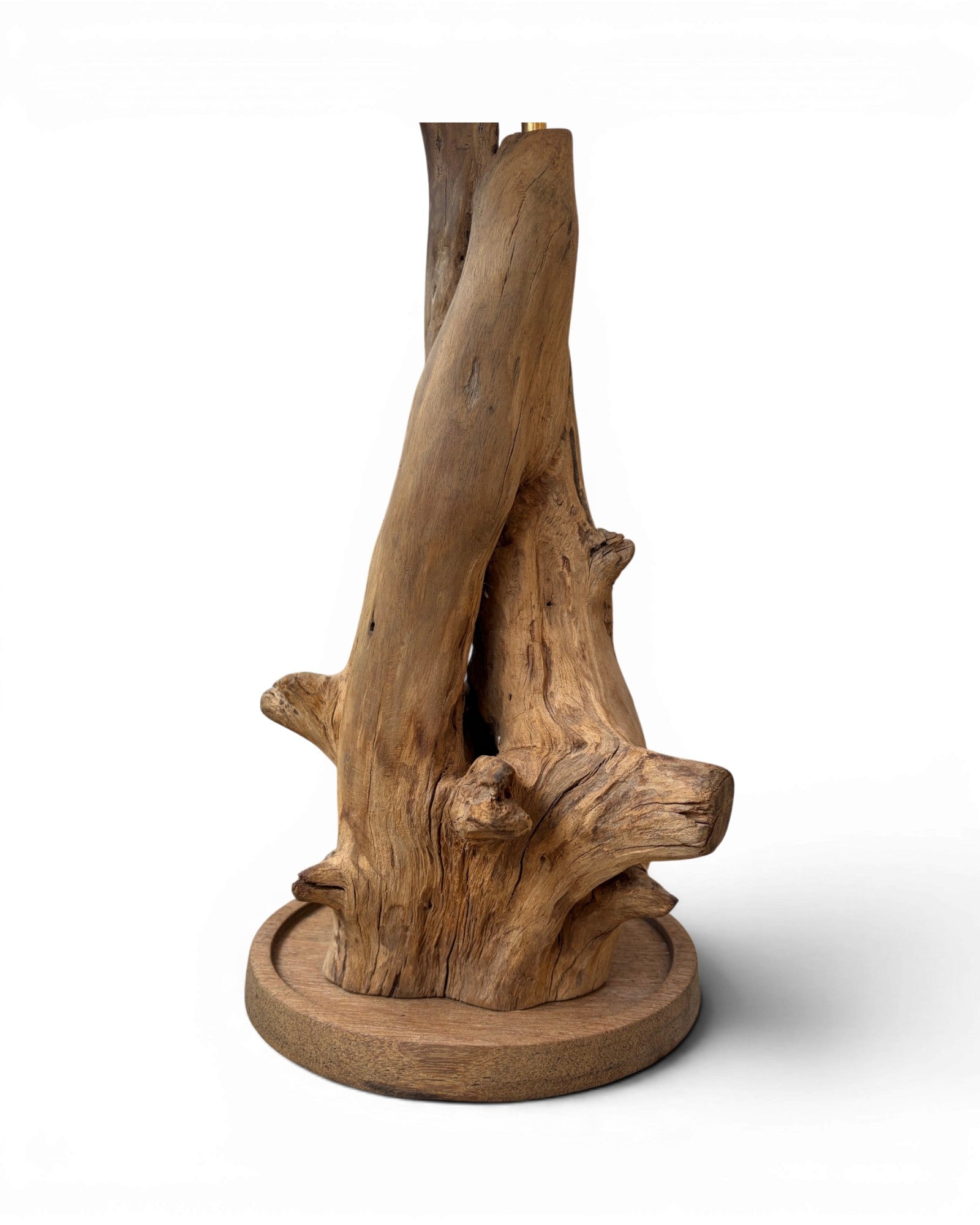 Organic Wood Table Lamp with Mushroom-Shaped Red and Blue Art Glass Shade - Surround Living - 6