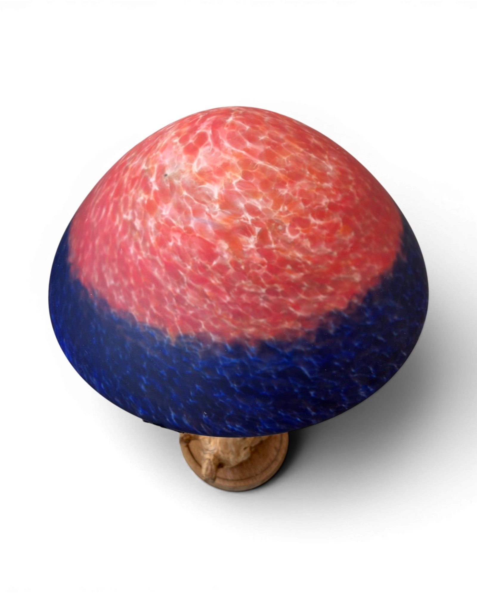 Organic Wood Table Lamp with Mushroom-Shaped Red and Blue Art Glass Shade - Surround Living - 11