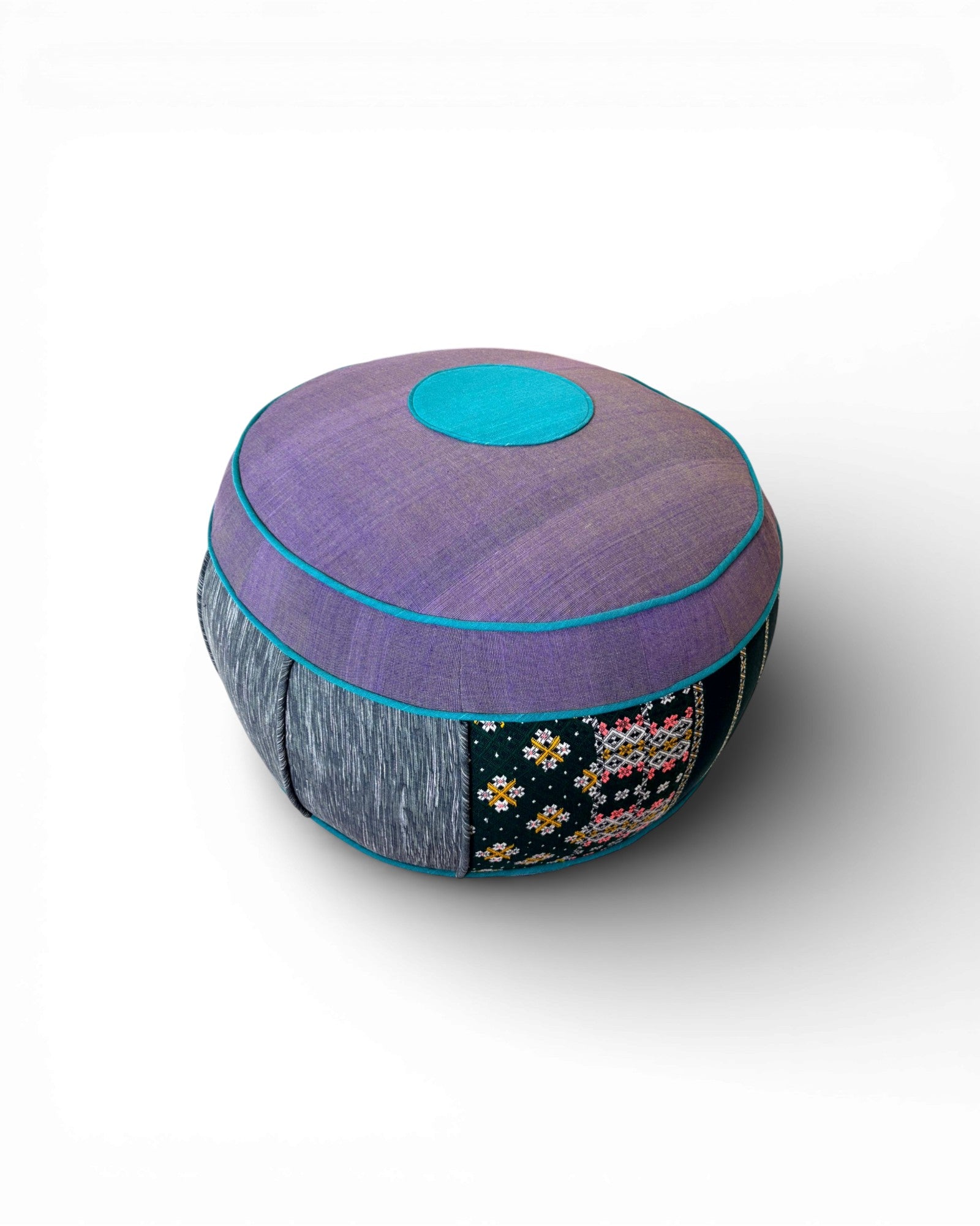 Patchwork Textile Floor Pouf in Indigo & Plum (XL) - Surround Living - 5