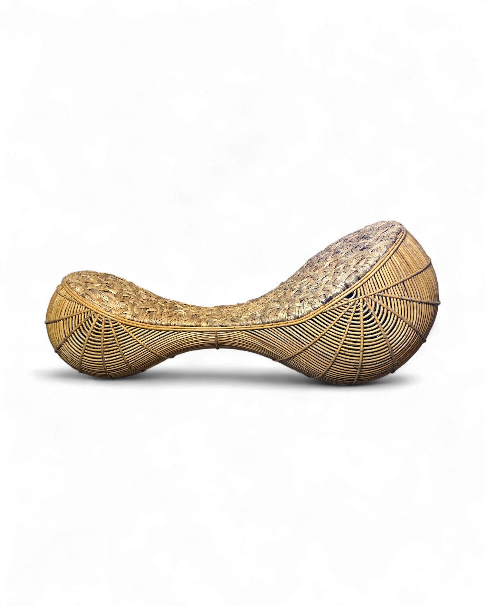 Sculptural Rattan Chaise Lounge with Woven Organic Seating Surround Living