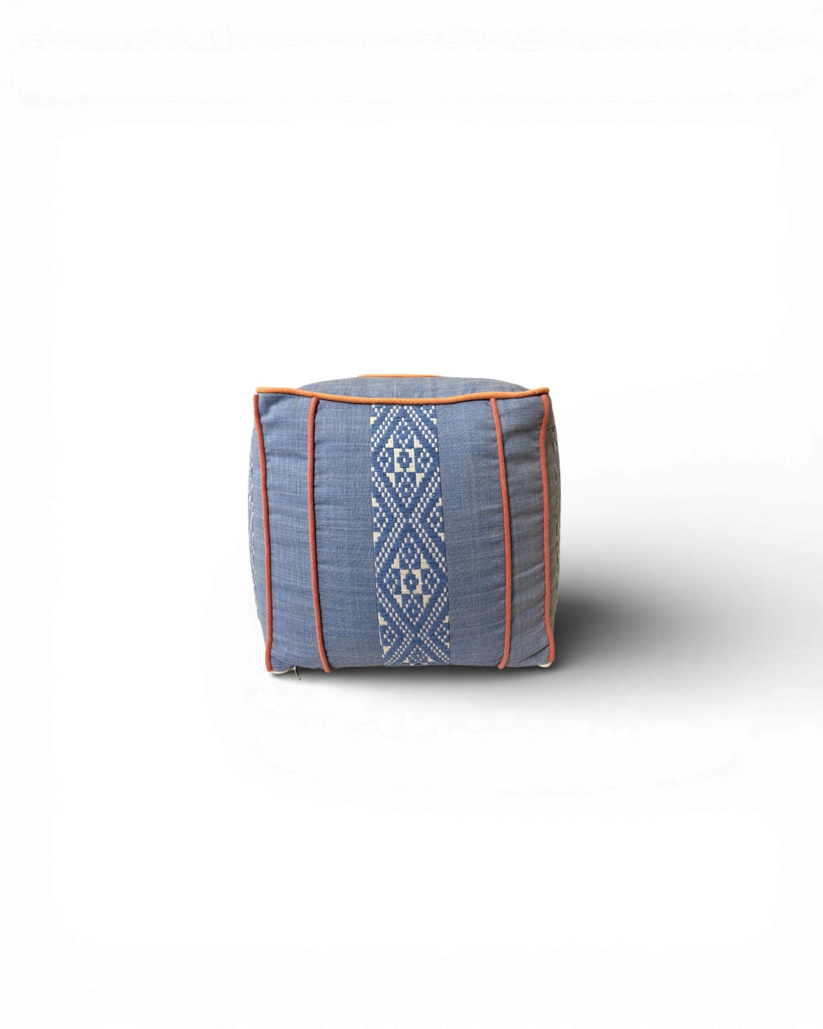 Indigo Woven Cube Pouf with Contrast Piping - Surround Living - 1