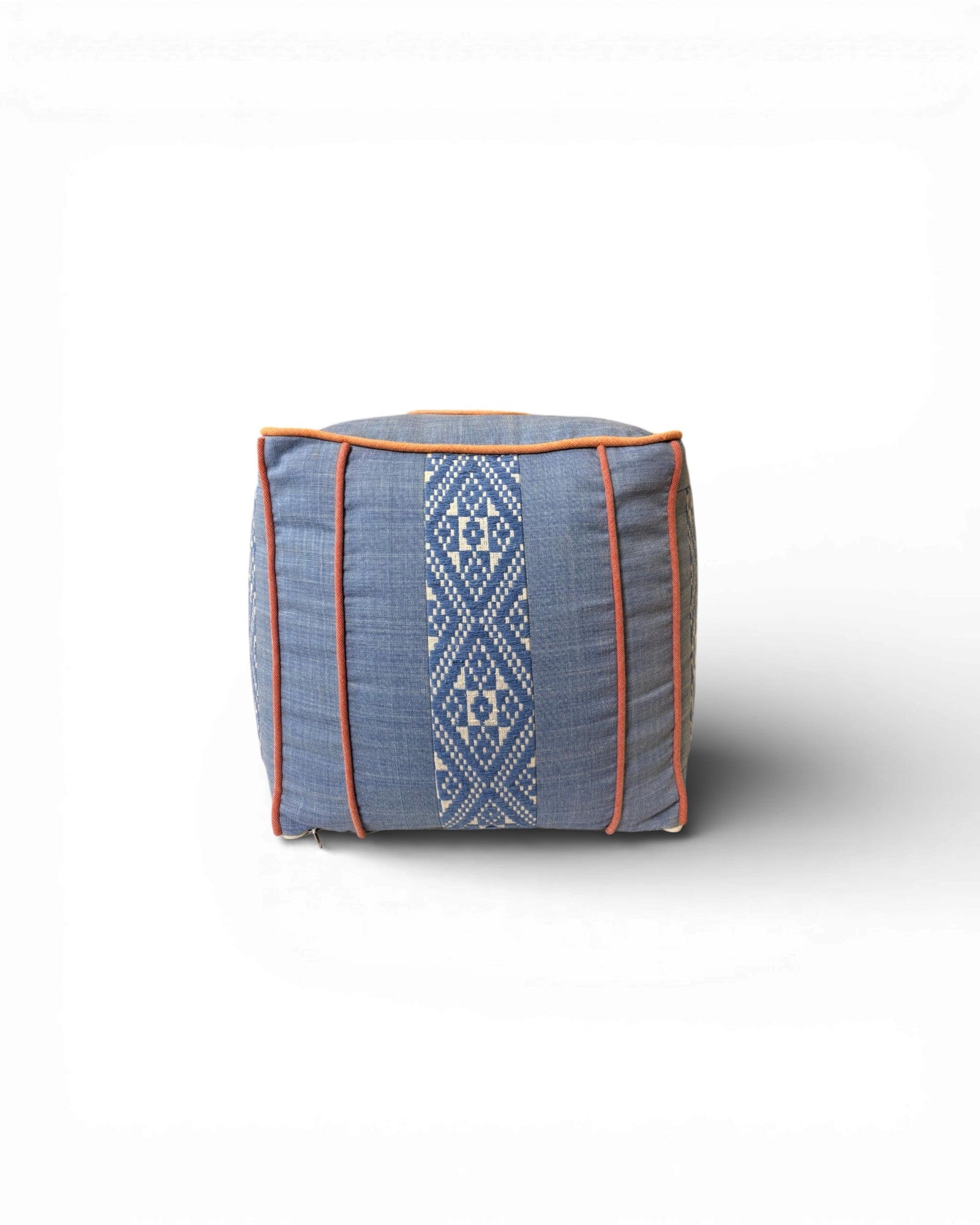 Indigo Woven Cube Pouf with Contrast Piping - Surround Living - 4