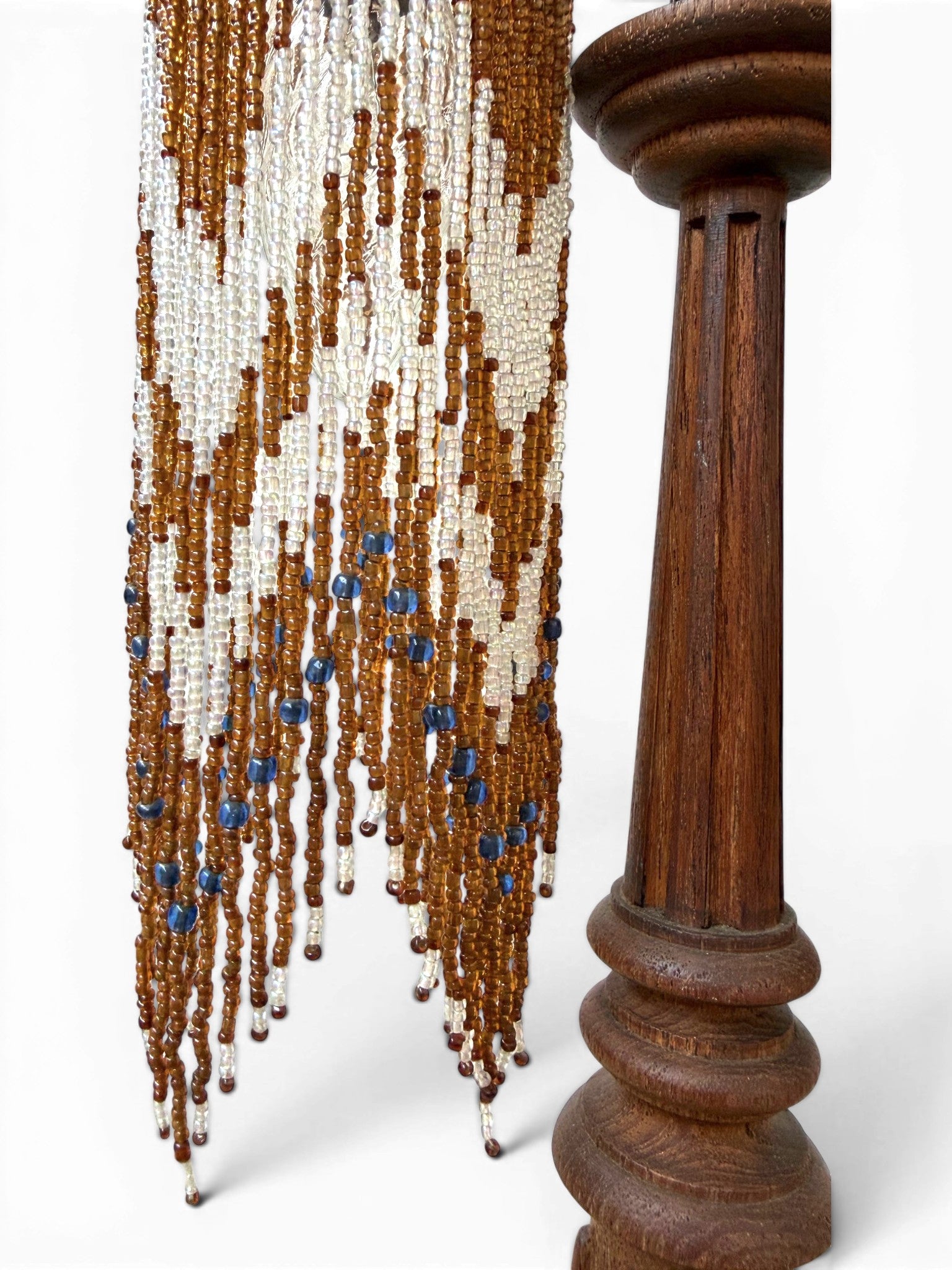 A Vintage Table Lamp With Two-Metal-Arm Beaded Fringe Shades and a Wooden Body - Surround Living - 15