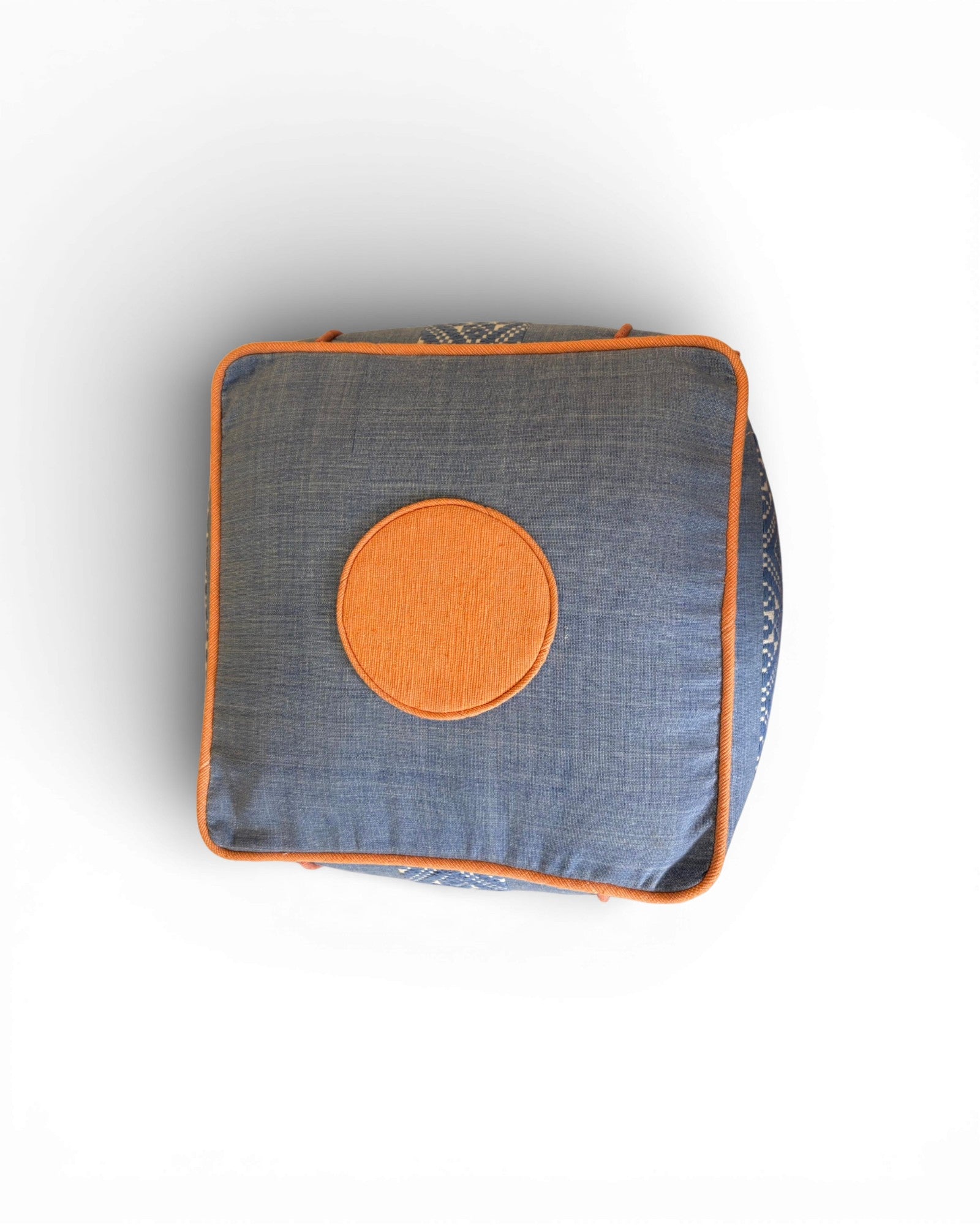 Indigo Woven Cube Pouf with Contrast Piping - Surround Living - 3