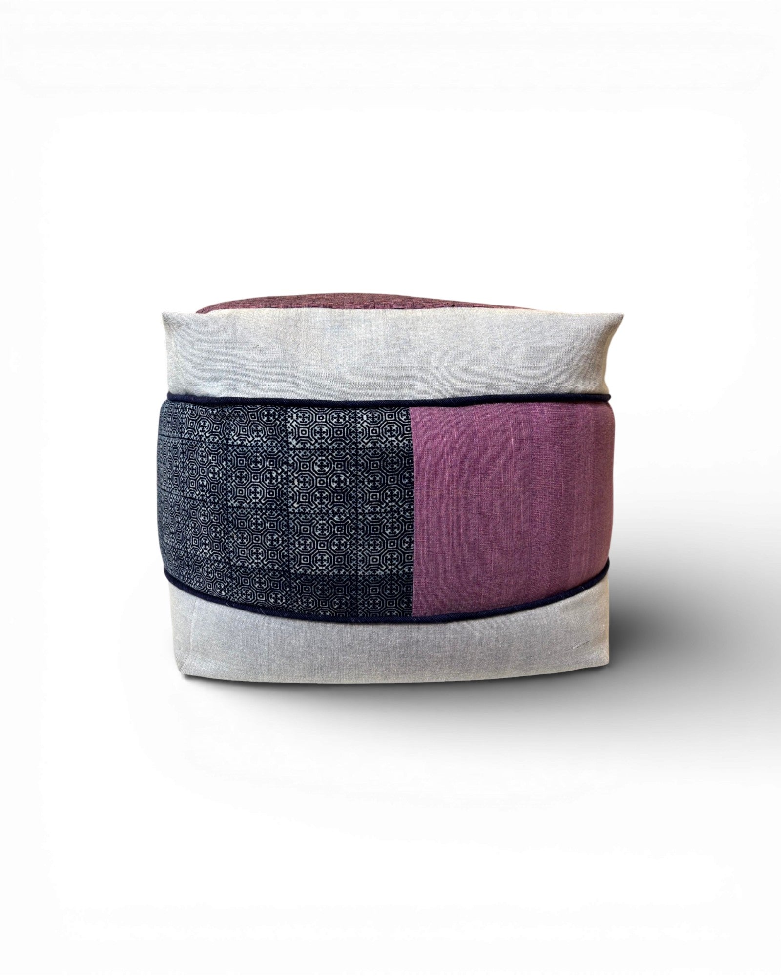 Square Patchwork Textile Floor Pouf in Indigo & Plum - Surround Living - 2
