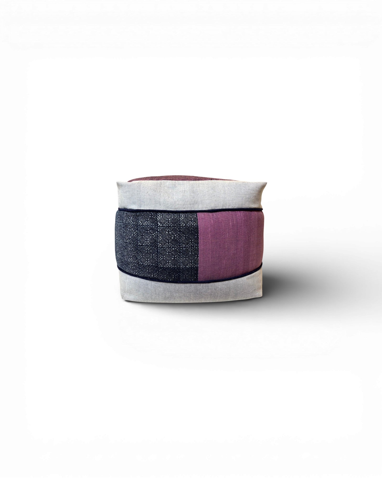 Square Patchwork Textile Floor Pouf in Indigo & Plum - Surround Living - 1