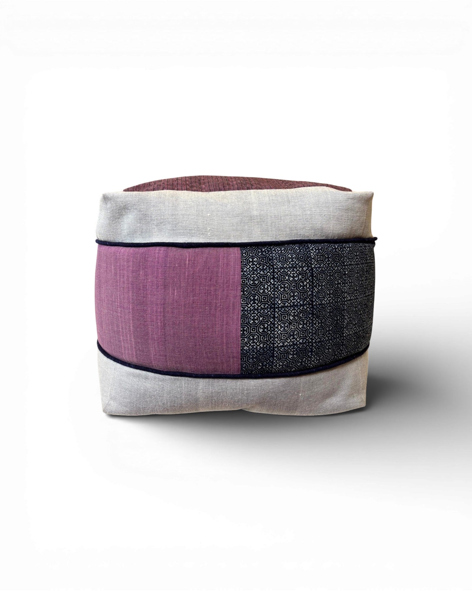 Square Patchwork Textile Floor Pouf in Indigo & Plum - Surround Living - 3