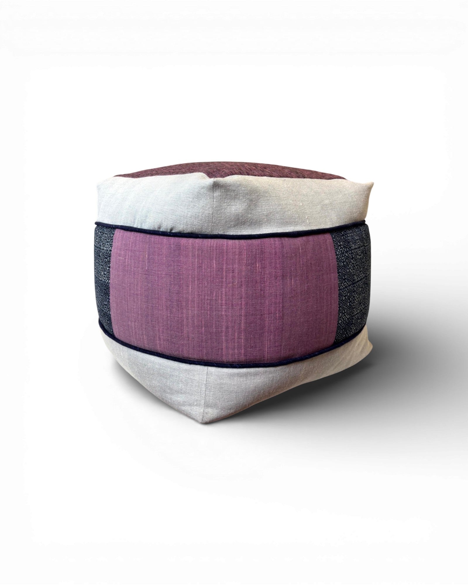 Square Patchwork Textile Floor Pouf in Indigo & Plum - Surround Living - 5