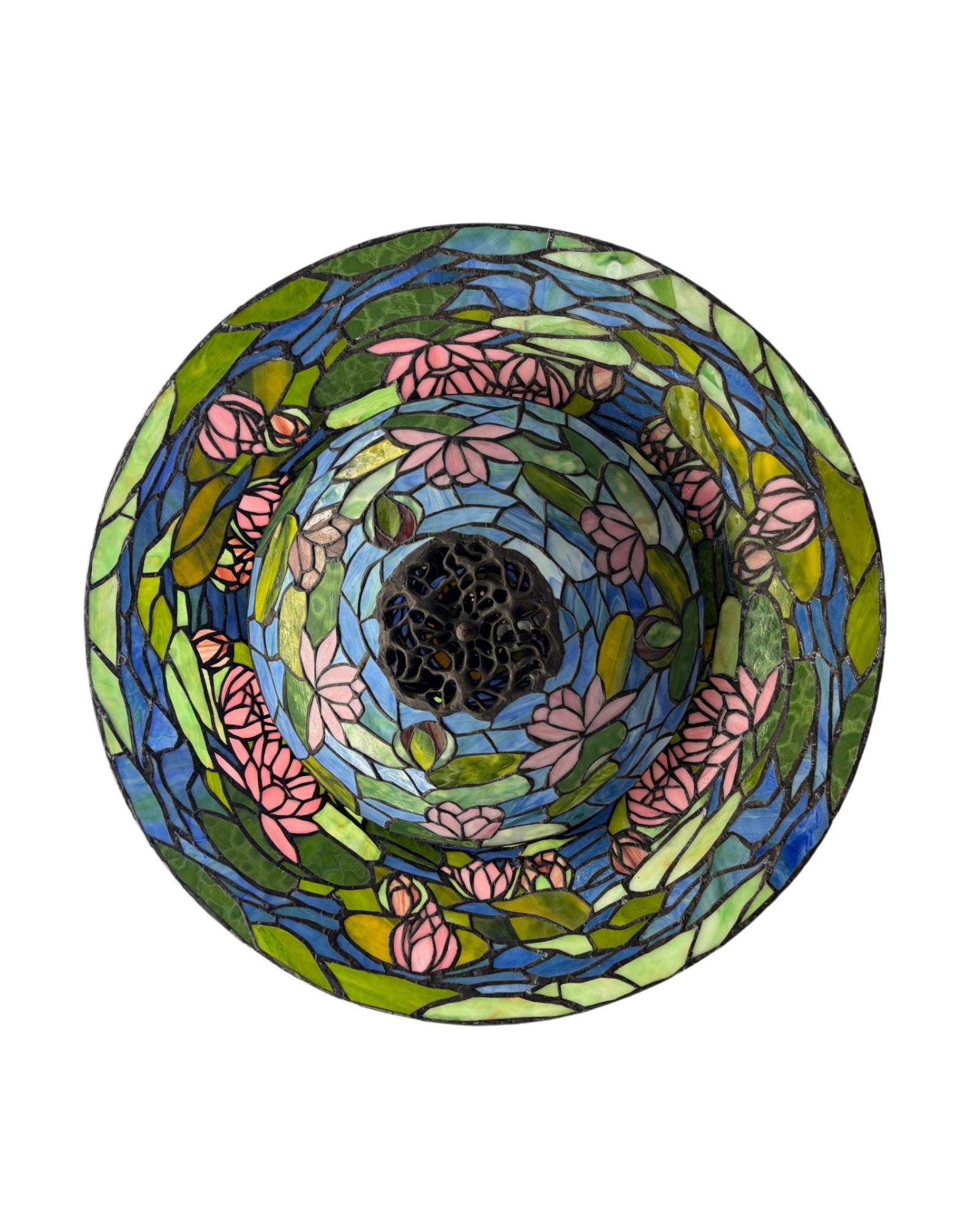 A Lotus Saucer-Shaped Tiffany-Style Stained Glass Pendant Lamp - Surround Living - 11