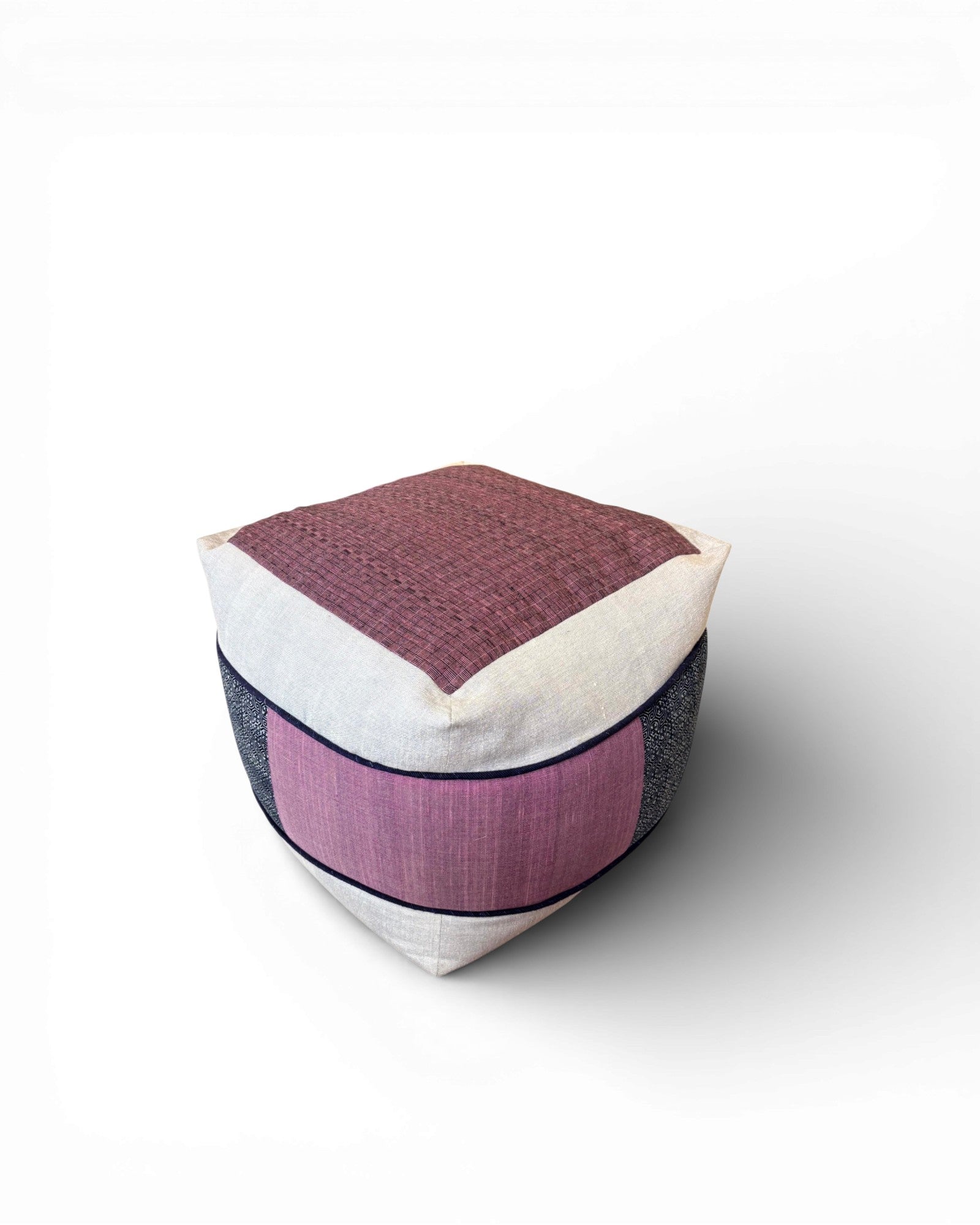 Square Patchwork Textile Floor Pouf in Indigo & Plum - Surround Living - 6