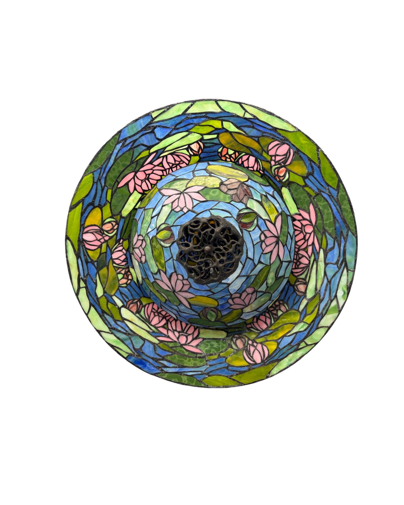 A Lotus Saucer-Shaped Tiffany-Style Stained Glass Pendant Lamp - Surround Living - 12