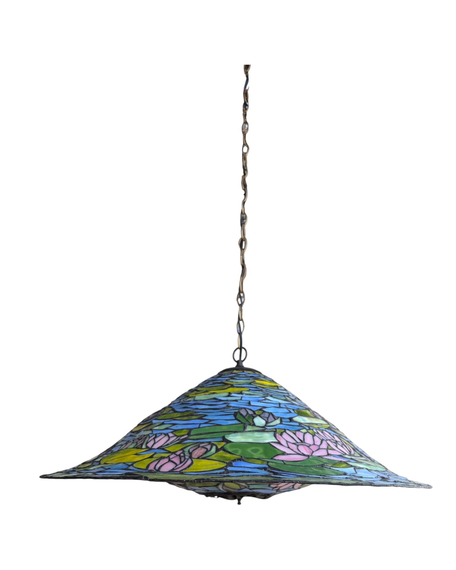 A Lotus Saucer-Shaped Tiffany-Style Stained Glass Pendant Lamp - Surround Living - 16