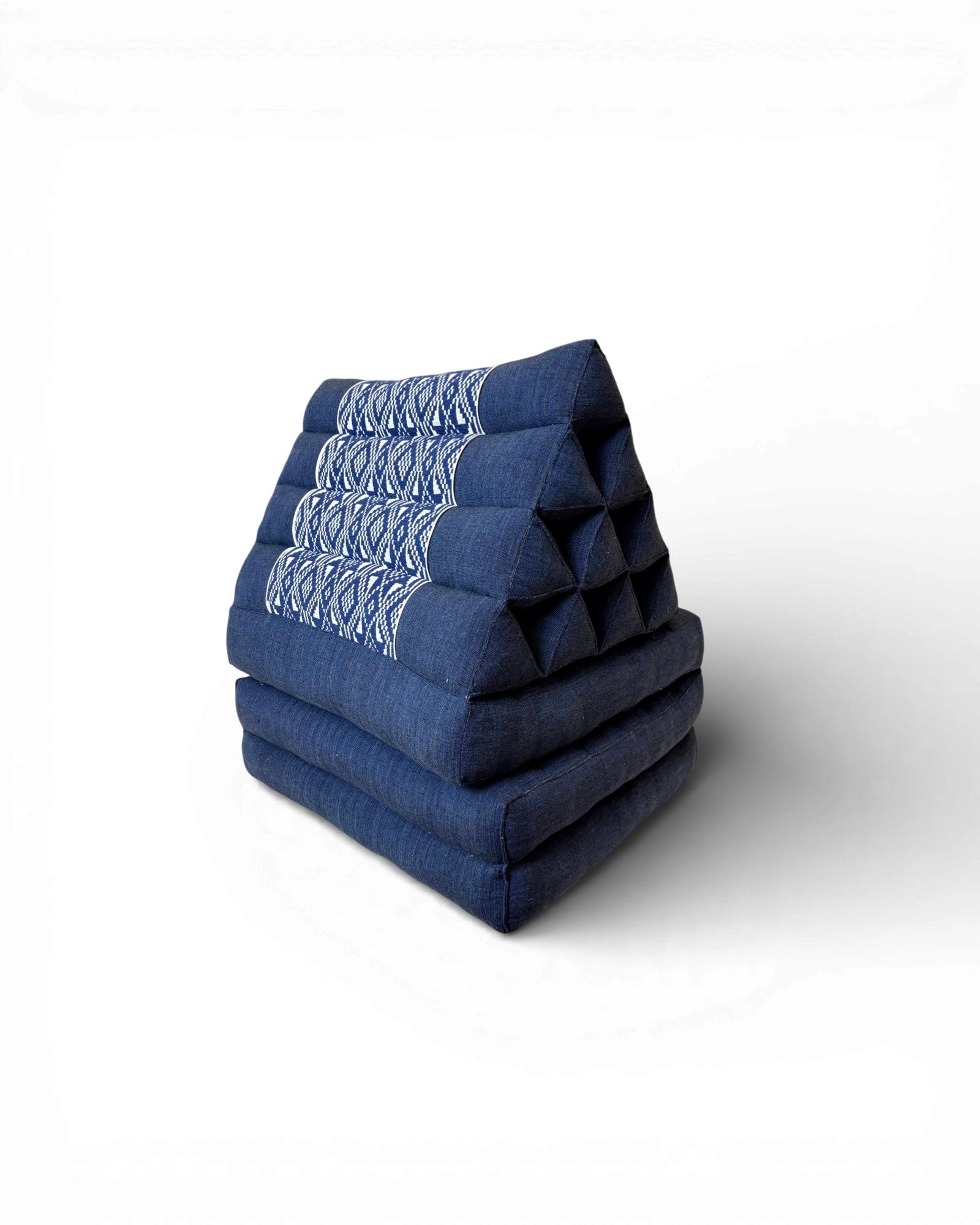 Indigo Cotton & White Geometric Panel Triangle Cushion (L) - Surround Living - 6