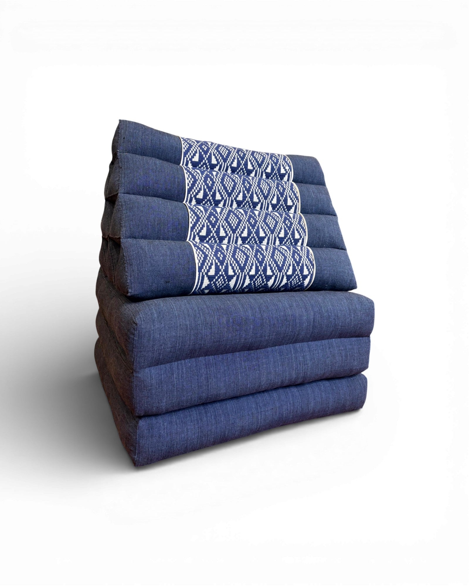Indigo Cotton & White Geometric Panel Triangle Cushion (L) - Surround Living - 11